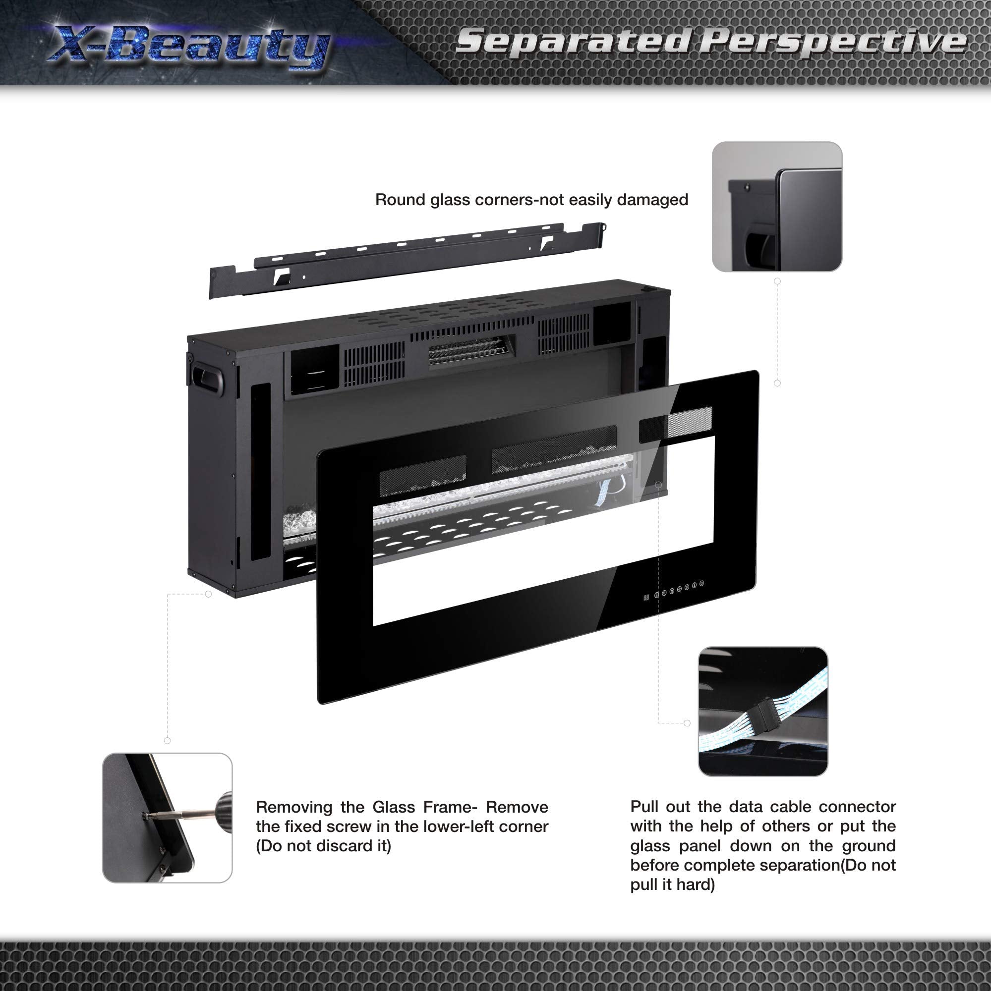 Xbeauty 68 Electric Fireplace In-Wall Recessed And Wall Mounted 1500W Fireplace Heater And Linear Fireplace With Timer/Multicolo