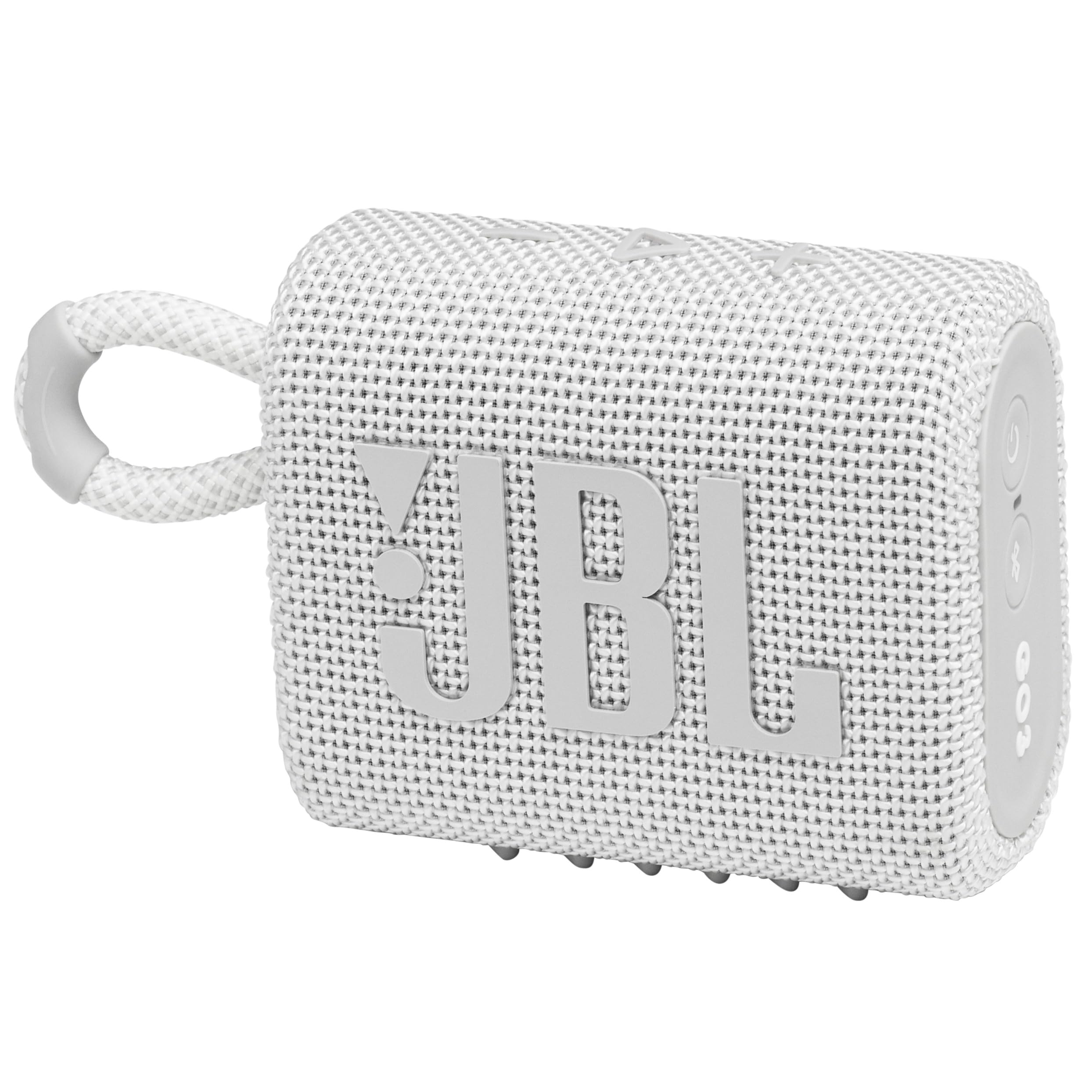 JBL Go 3: Portable Speaker with Bluetooth, Built-in Battery, Waterproof and Dustproof Feature - White