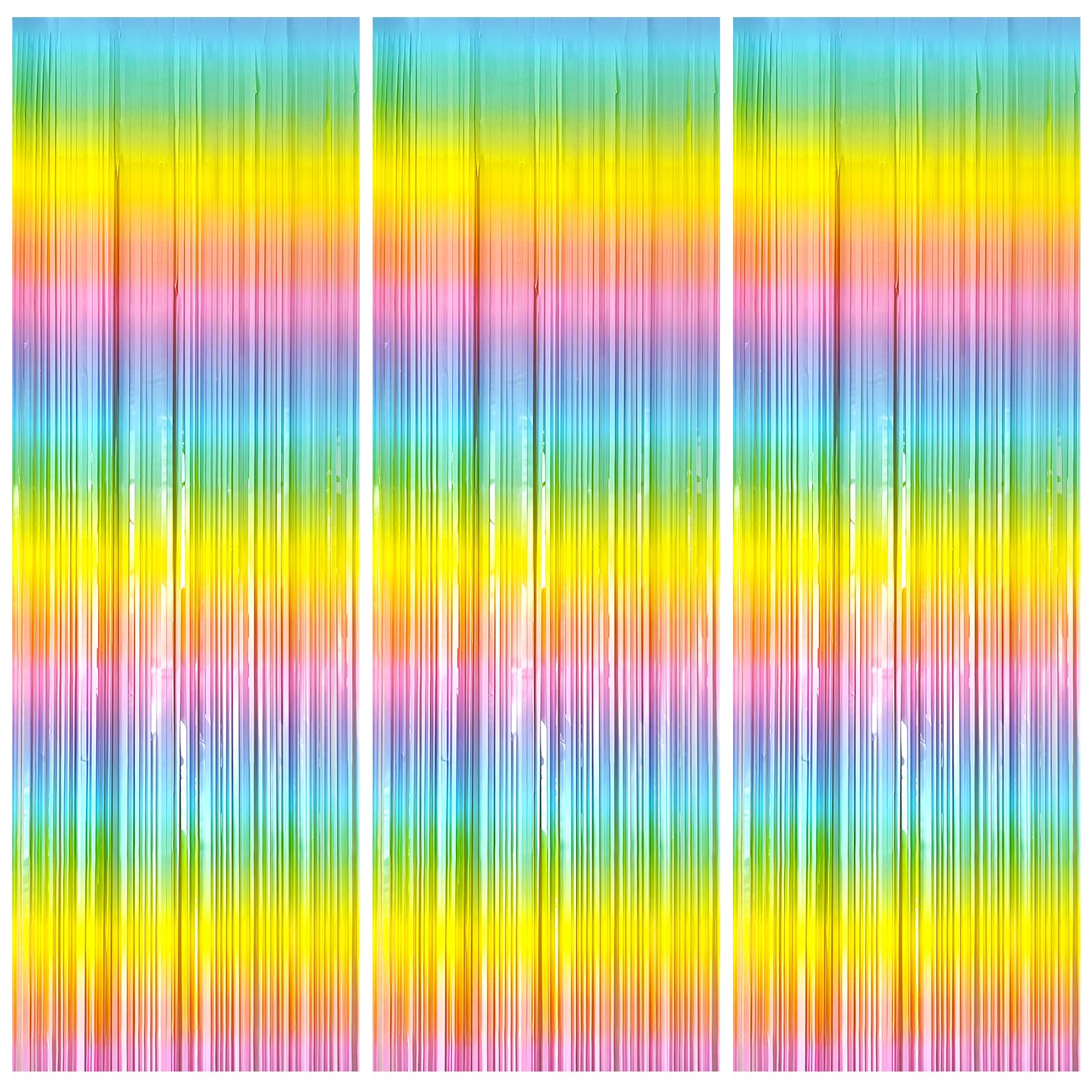 3 Pack Backdrop Pastel Rainbow Foil Fringe Backdrop Curtains Dance Party Decorations Photo Booth Props For Bachelorette Decorati