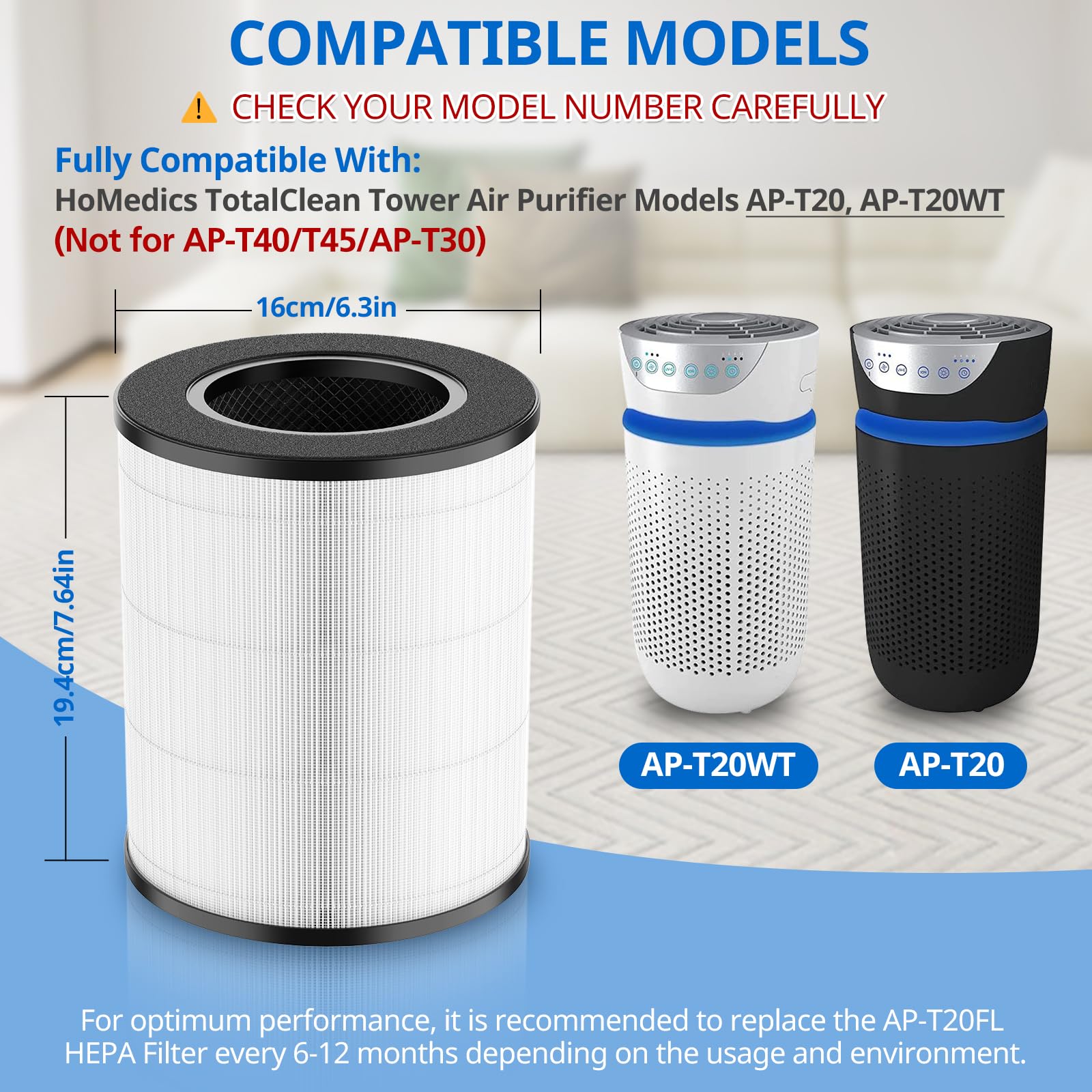 Ap T20 Replacement Filter Compatible With Homedics Ap T20 Air Purifier Filter, 3 In 1 Total Clean Tower Higher Grade True Hepa T