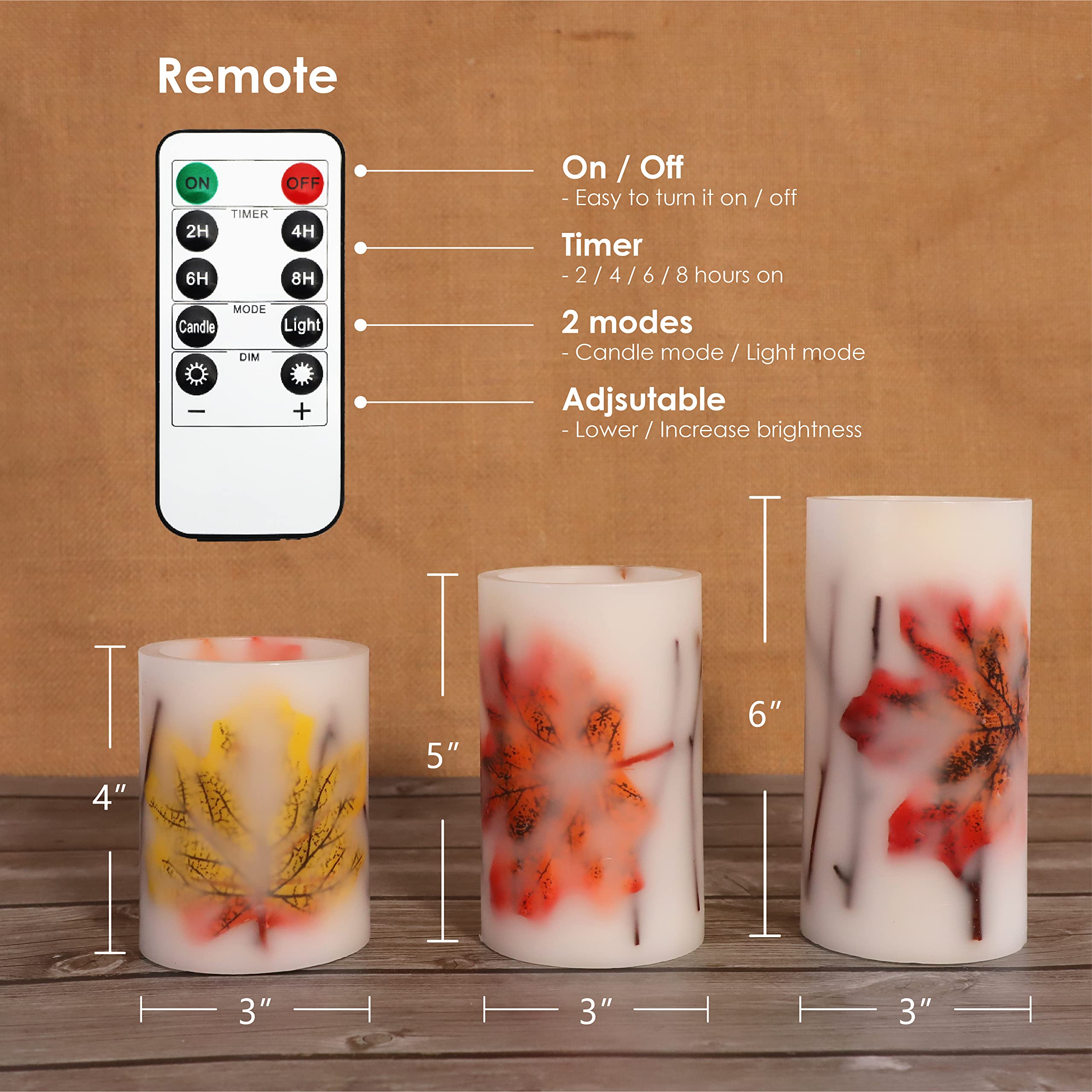 Crystal Club Fall Flameless Candles, Battery-Operated Fall Led Candles With Remote And Timer, Autumn Theme Pillar Candle Embedde