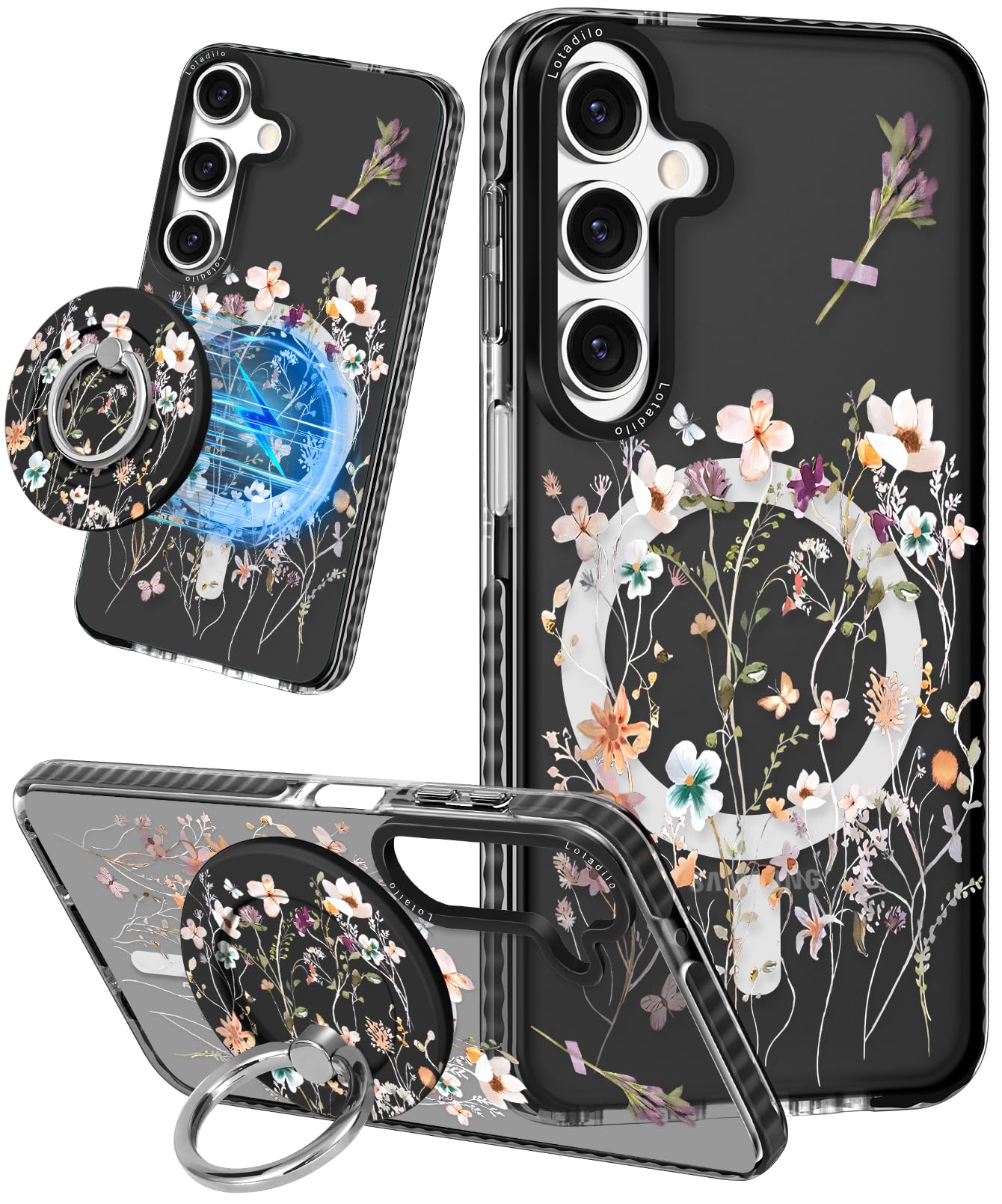 Lotadilo for Samsung Galaxy A15 5G Case for Women - Girls Cute Design Compatible with Magsafe Magnetic Ring Holder Stand Foral F