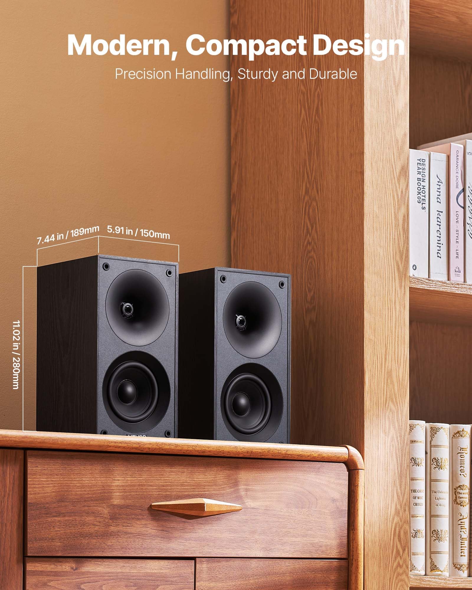 Vevor Passive Bookshelf Speaker, 300W, Book Shelf Stereo Speakers With 4-Inch Woofer And 1-Inch Tweeter, Detachable Grille, 70Hz