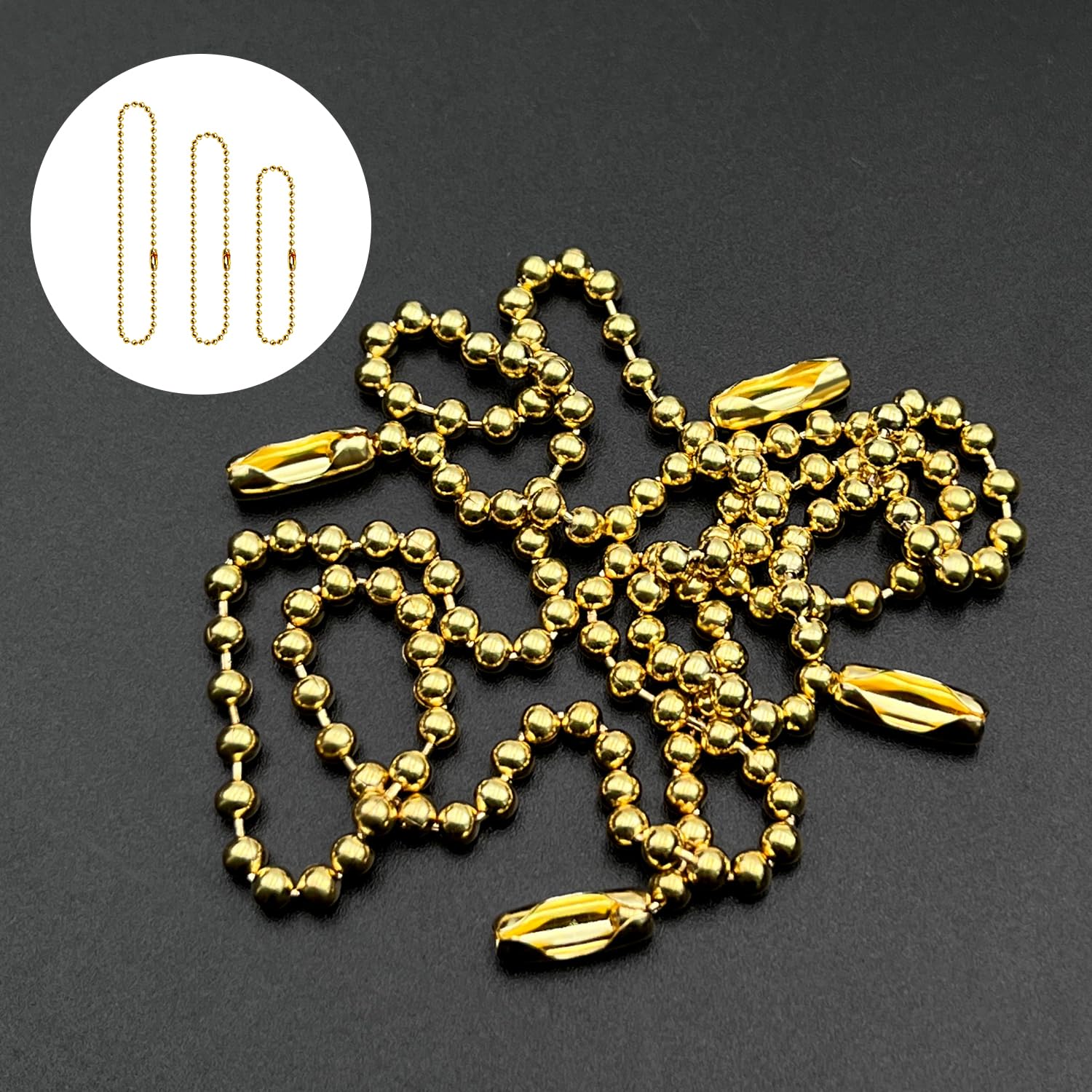 Ceiling Fan Pull Chain Extender, 12Feet 3Mm Diameter Beaded Ball Fan Light Extension Pull Chain With 10 Matching Connectors(Gold