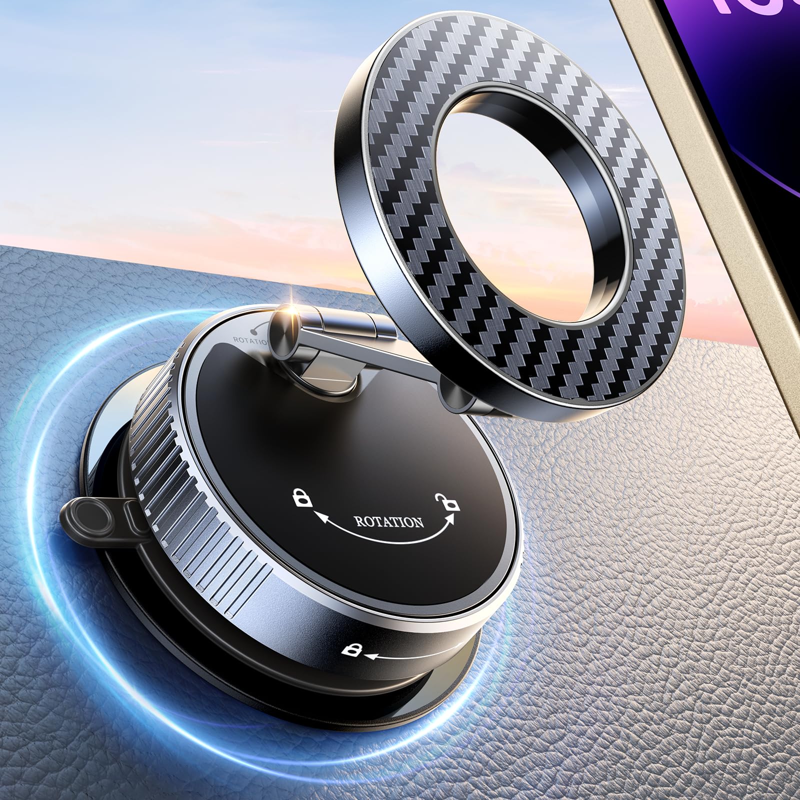 Viccux 2026 Upgraded Vacuum Magnetic Phone Holder for Car [89LB Vacuum Suction+2400GF Strong Magnetic] 360 Adjustable Car Phone 