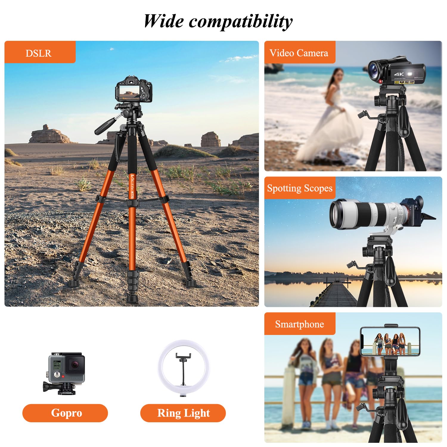 Victiv Tripod 74 Camera Tripod For Cell Phone, Aluminum Professional Heavy Duty Camera Tripod Stand, Tripod For Camera Dslr Slr With Carry Bag, Compatible With Canon Nikon Iphone