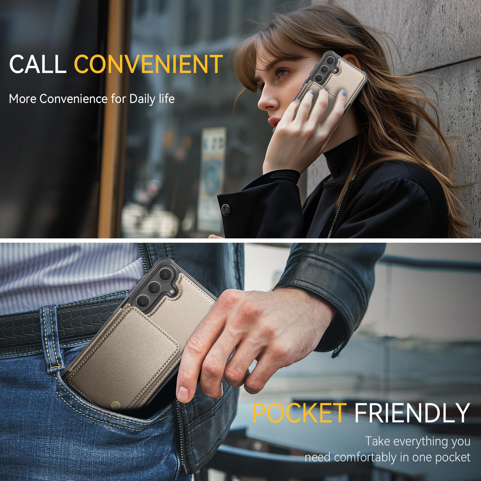 Usroom Compatible With Magsafe For Samsung Galaxy S25 Wallet Case Magnetic Card Holder, Rfid Blocking 2 In 1 Detachable Kickstan