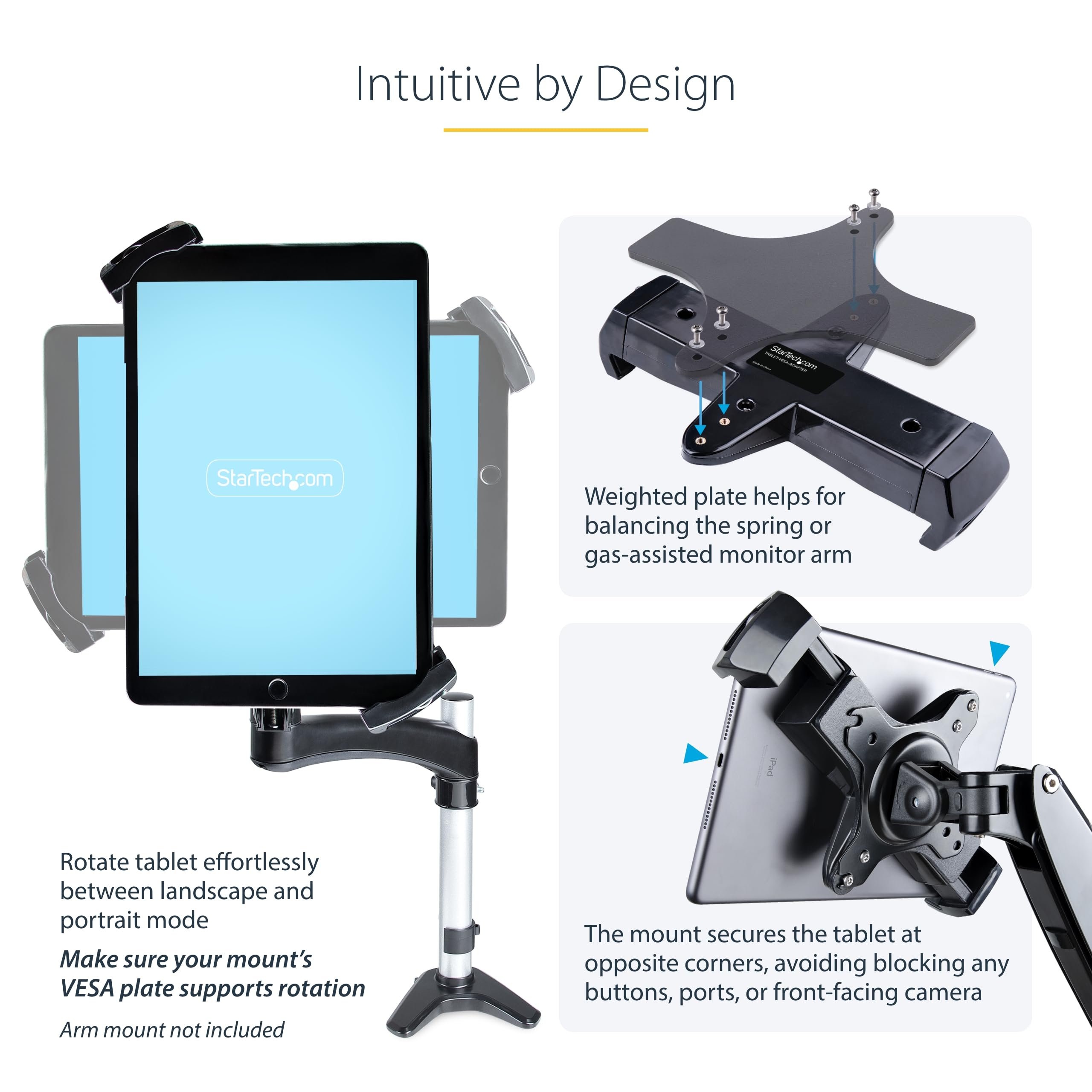 Startech.Com Vesa Mount Adapter For Tablets 7.9 To 12.5In   Up To 2Kg (4.4Lb)   75X75/100X100 Vesa Patterns   Universal Anti The