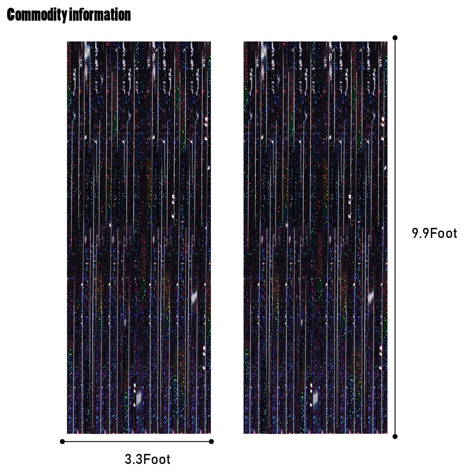 Canrevel 2 Pack 3.3X8.2 Feet Laser Black Foil Fringe Backdrop Curtains, Tinsel Streamers Birthday Party Decorations, Fringe Back