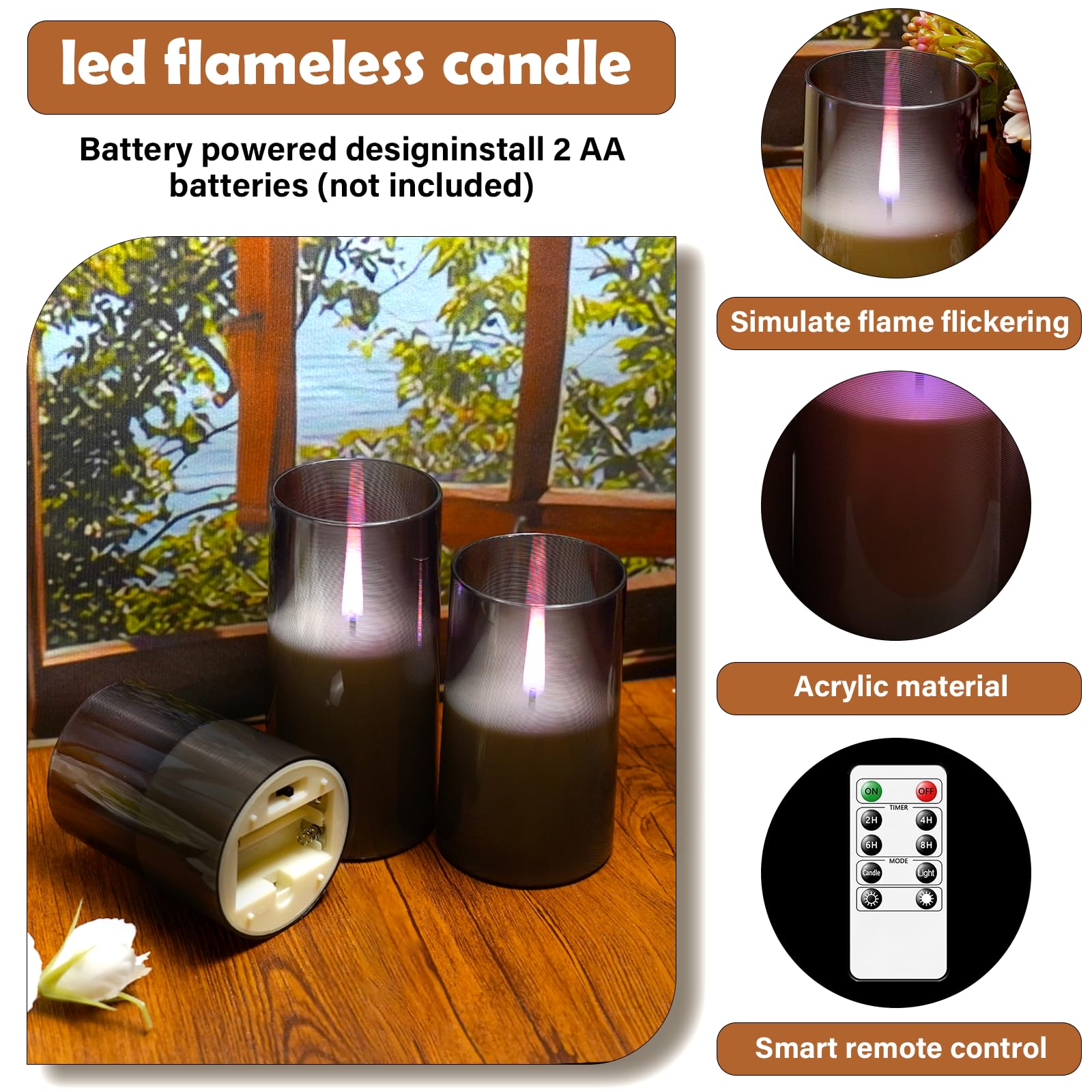 Kakoya Flameless Candles Upgraded Realistic Flickering Flame Led Candles,Battery Operated Candles With Remote Timers,Acrylic Ele