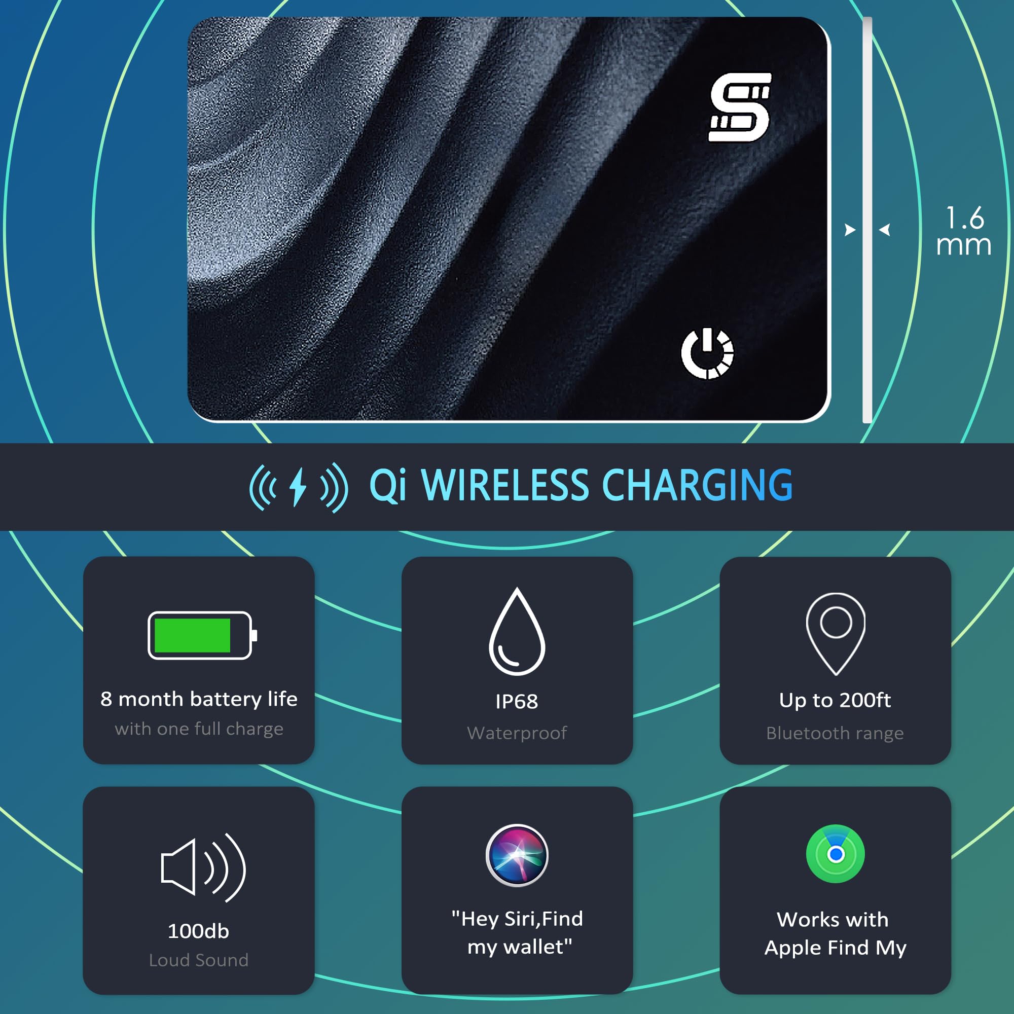 Seinxon Wallet Tracker Wireless Recharging Ip68 Thin Item Finder Card Luggage Located Bluetooth Works With Apple Find My App & N