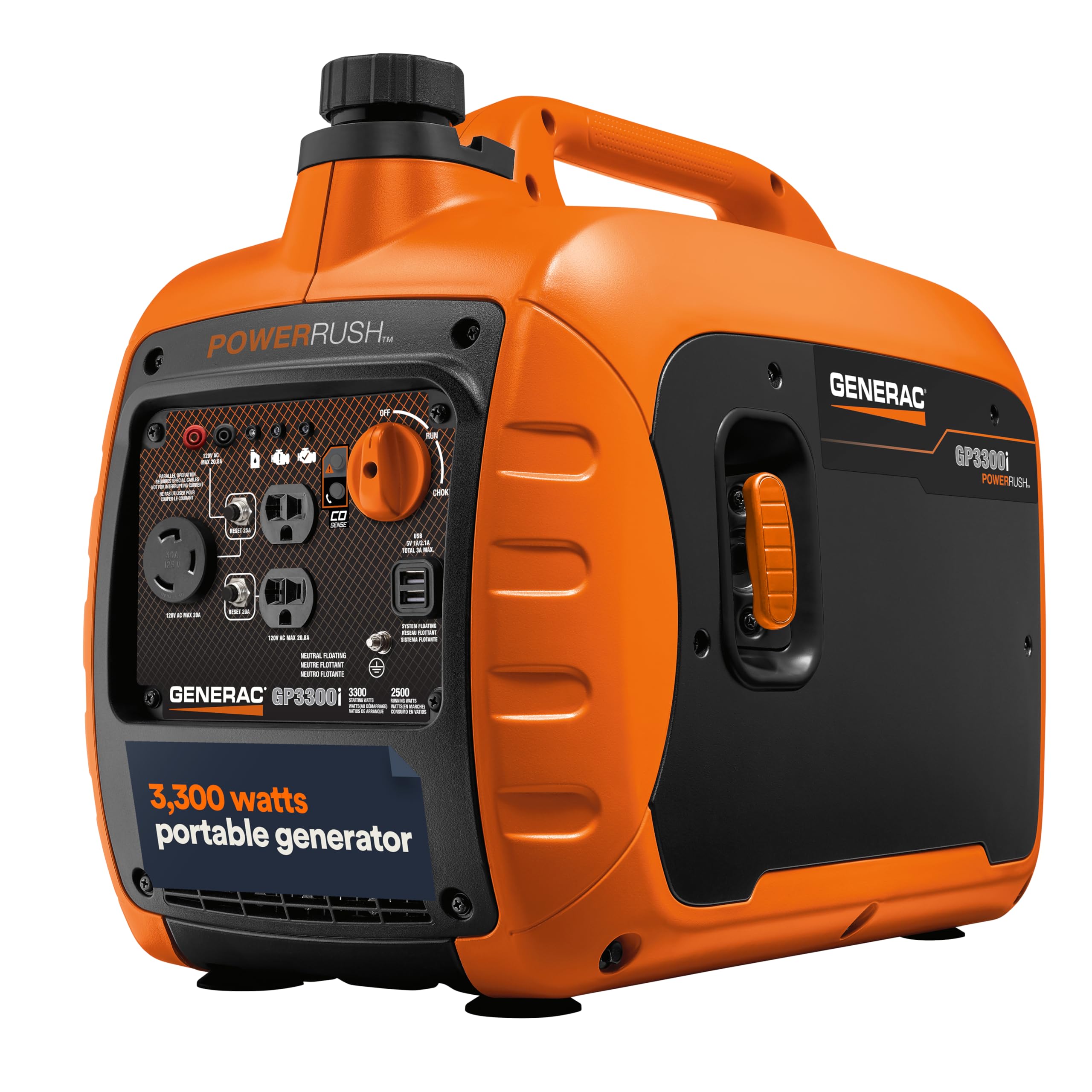 Generac 7153 Gp3300I 3,300 Watt Gas Powered Portable Inverter Generator   Lightweight Design   Usb Ports For Mobile Device Charg