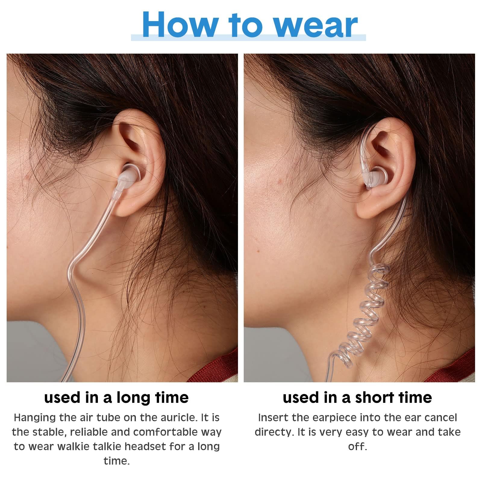 Samcom Walkie Talkies Earpiece With Mic Ptt 2 Pin Transparent Acoustic Tube K Head Headset Surveillance Covert Air Tube Ear Piece Compatible Radios, 6 Packs