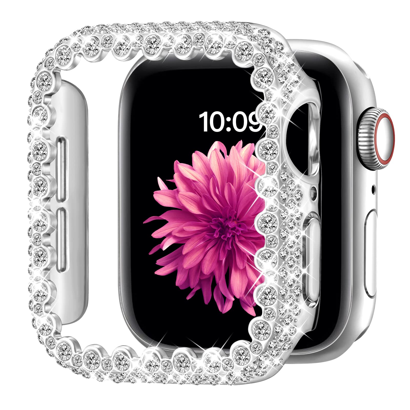 Bling Bumper Case Compatible With Apple Watch Series 6 5 4 Se 44Mm,Diamond Protective Face Cover For Women,Hard Pc Frame Protect
