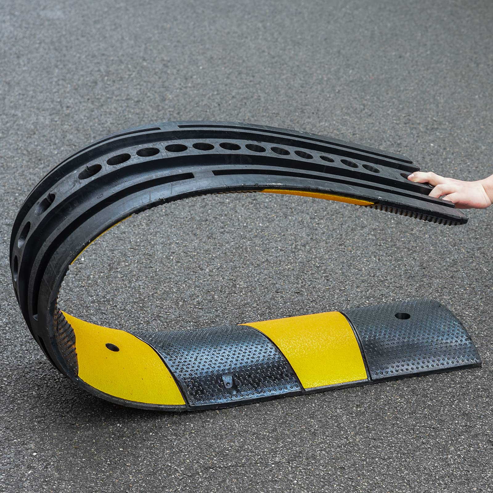 CXRCY Heavy Duty Modular 2-Channel Speed Bump Cable Ramp Rubber Yellow Black 71.7x12x2.4 Inch 2-Pack