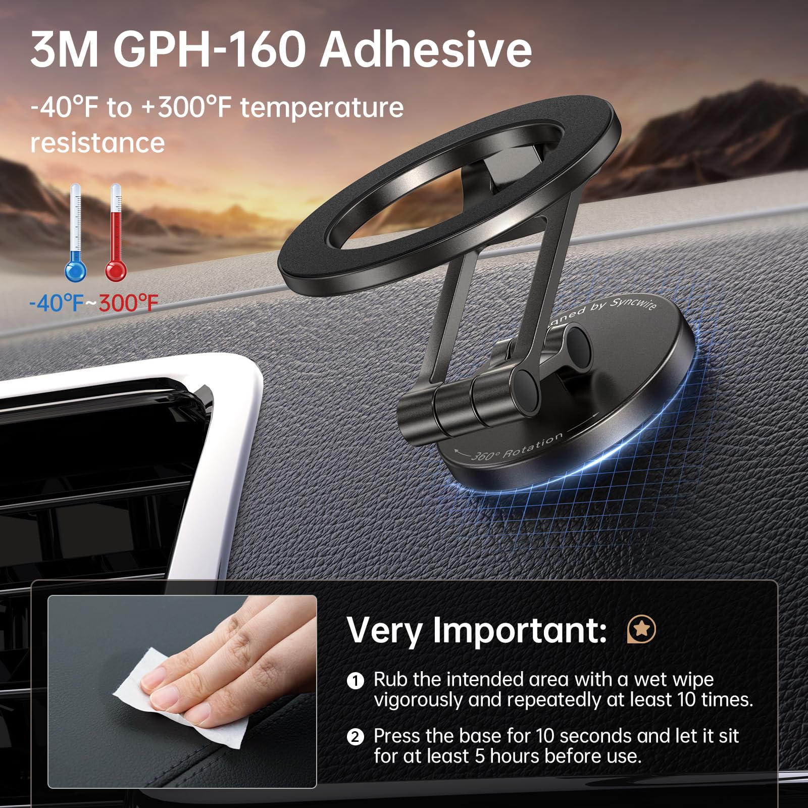 Syncwire Fits Magsafe Car Mount For Car Dash&Tesla Screen[All Metal] Magnetic Phone Holder, [Flexible Three Axis]360 Rotation Ca