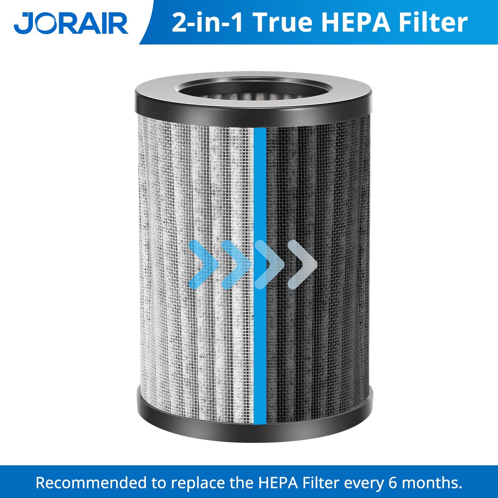 JORAIR 4 Pack Mini Portable Air Purifier Filters - True HEPA & Activated Carbon, 2.4" x 2.4" x 3.3"