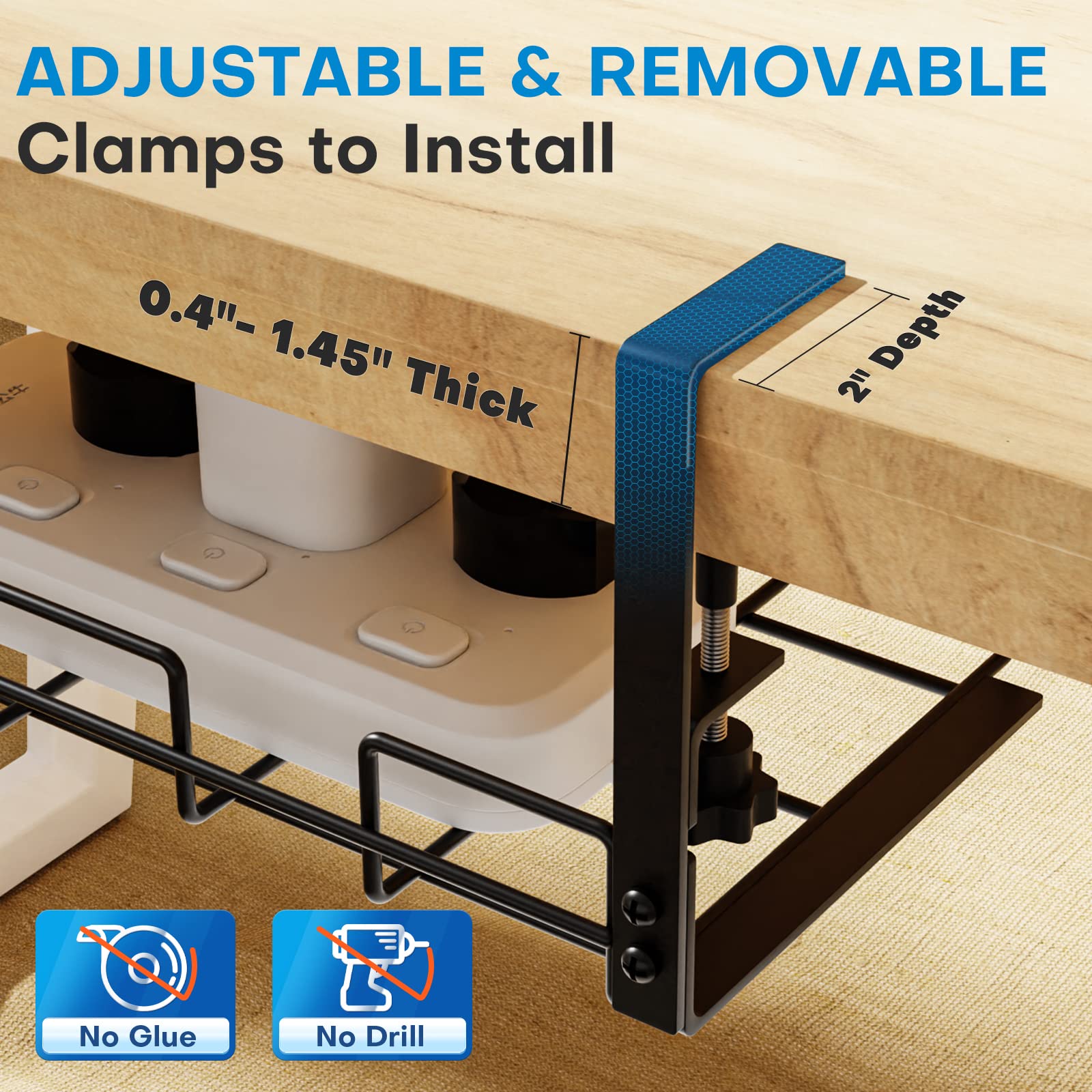 No Drill Under Desk Cable Management Tray, Sturdy Metal Wire Organizer Under Desk Basket For Office And Home Standing Desk