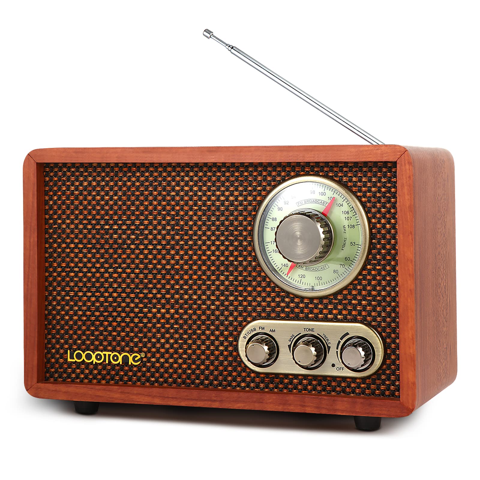 Looptone Usb Sd Multifunction Am Fm Vintage Radio With Bluetooth Speaker,Retro Wood Table Radio For Kitchen Living Room With Rot