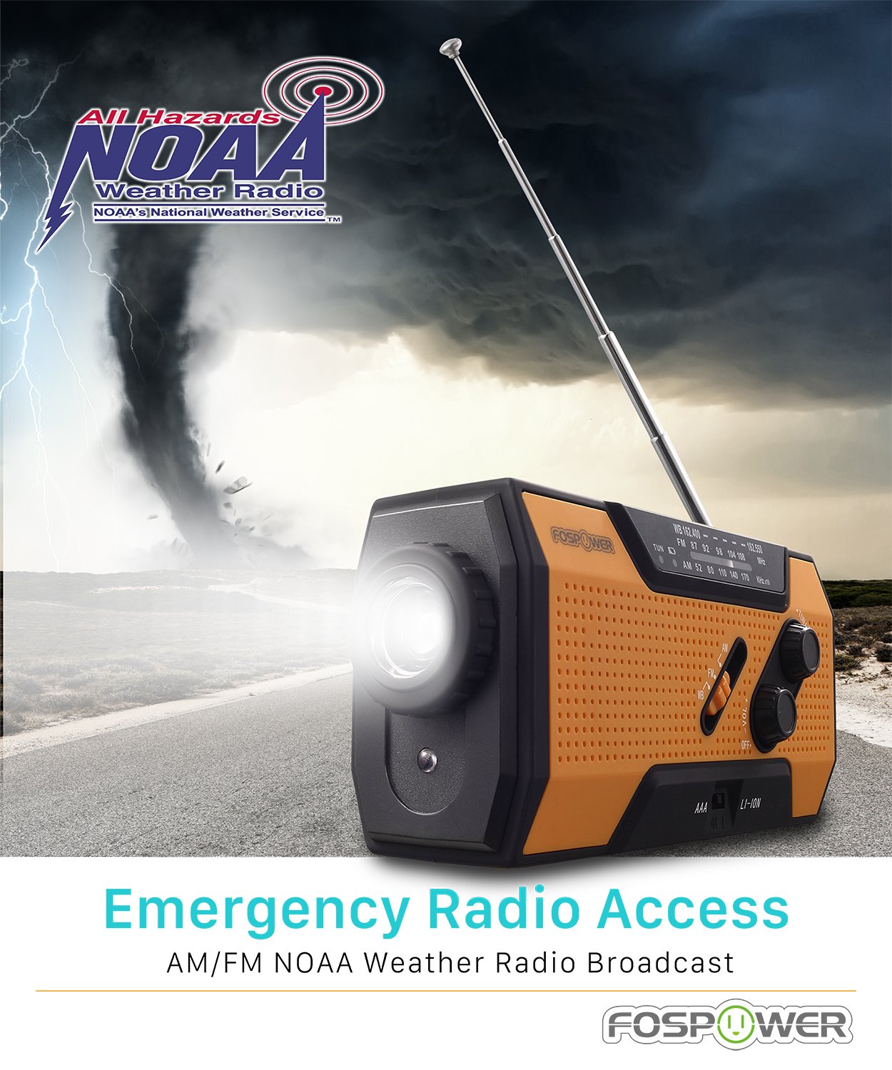 Fospower Emergency Weather Radio (Model D9) 14800Mwh Power Bank, Noaa/Am/Fm/Shortwave, Bluetooth 5.4, Usb/Solar/Hand Crank Charg