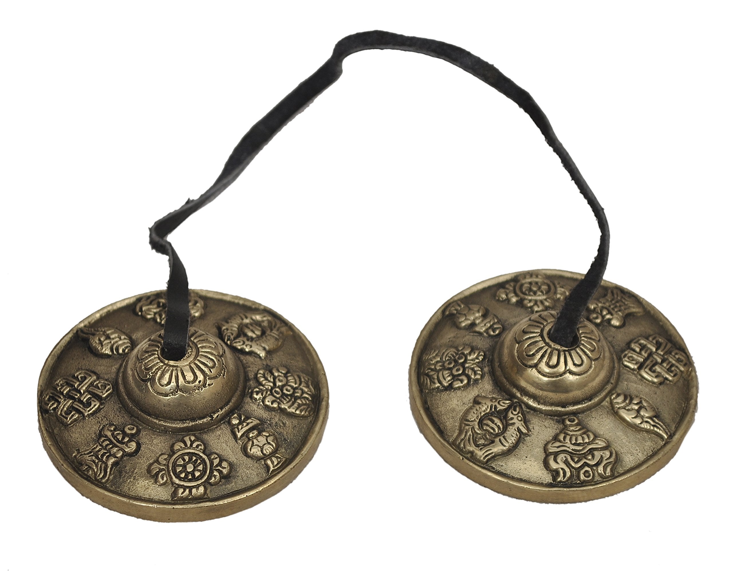 Dharma Store   Tibetan Tingsha Cymbals   6.2 Cm   8 Lucky Symbols Embossed