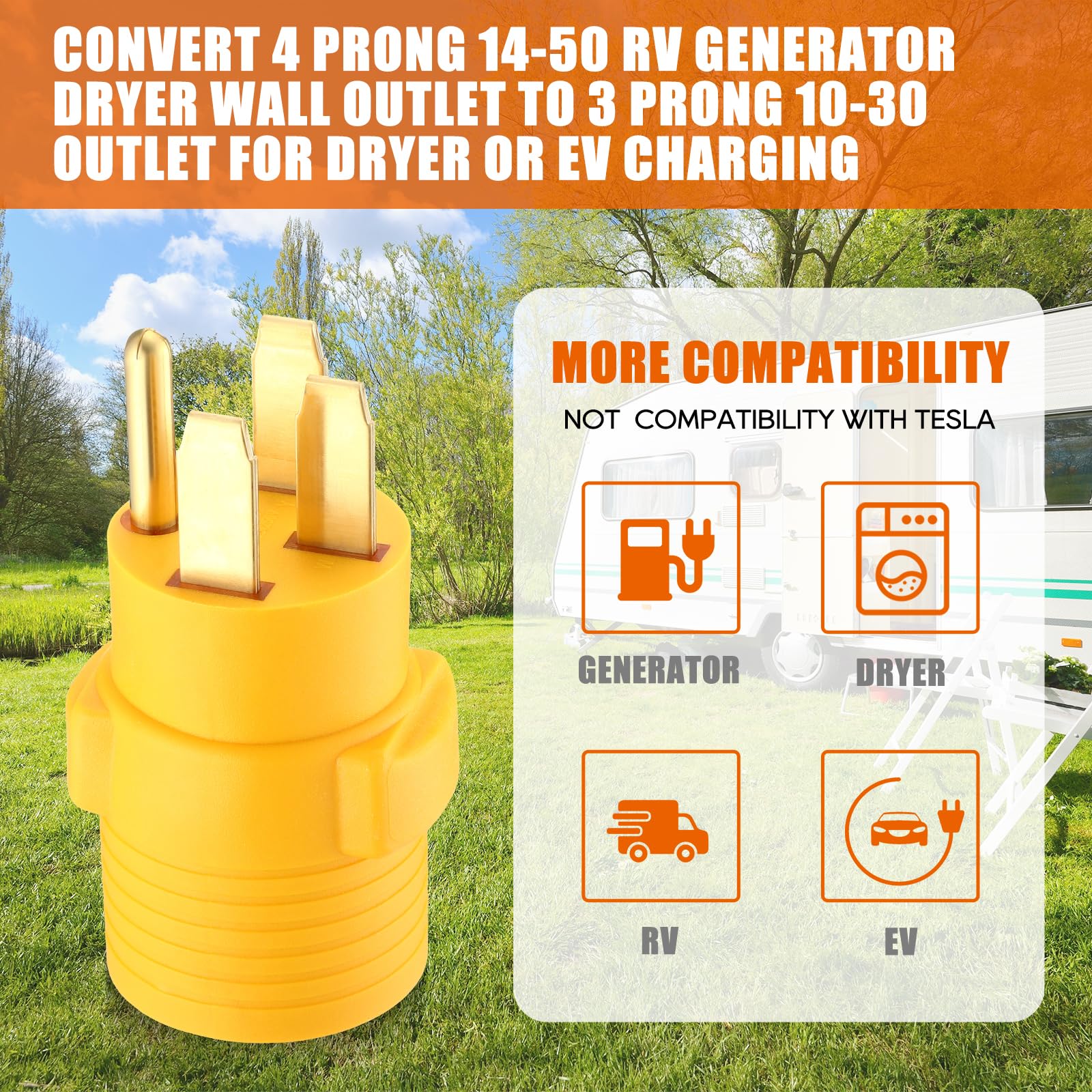 Kanayu 50Amp To 30Amp Dryer Adapter Compatible With Nema 14 50P To 10 30R, 4 Prong Rv 14 50P Male 3 Prong 10 30R Female Adapter