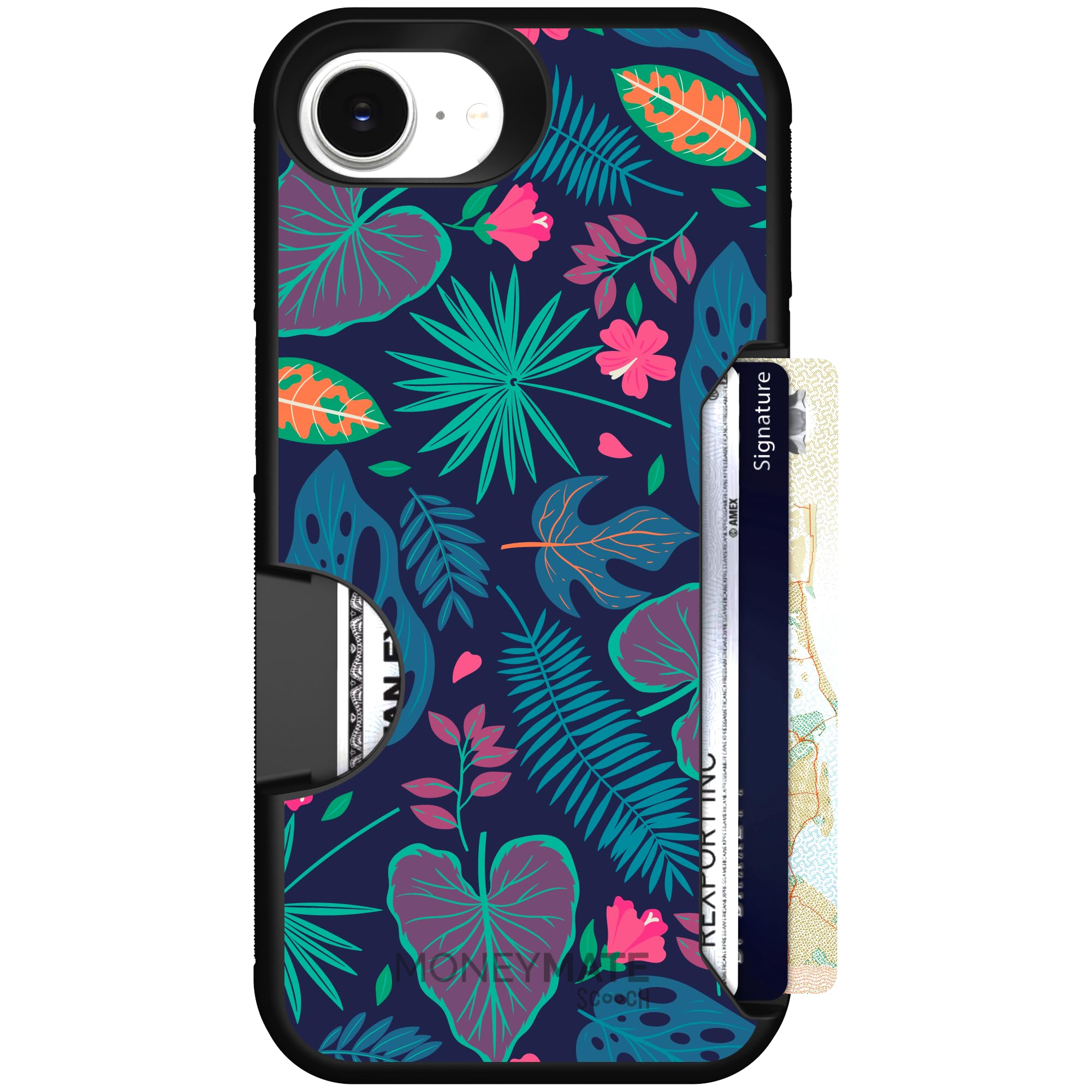 Scooch for iPhone 17e/16e Case with Card Holder, Moneymate Wallet Case with Hidden Card Slot and Protection for 4 Cards, 10-Foot