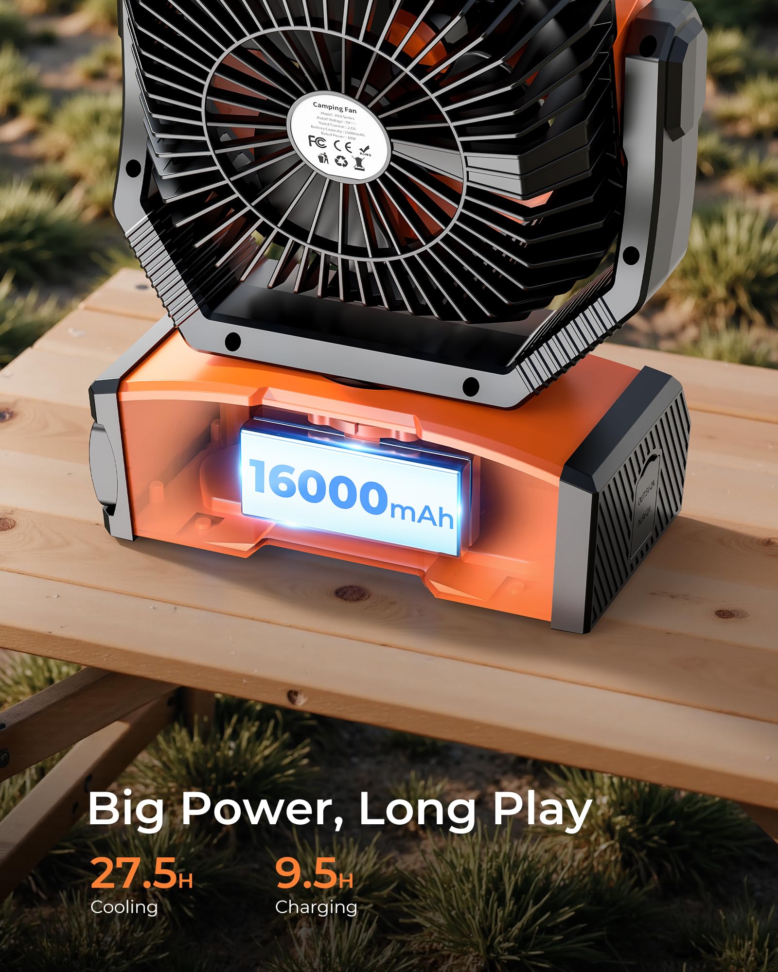 8    Portable Rechargeable Fan, Battery Operated Camping Fan With 27H Work Hours, Remote, Auto Oscillation, Timer, Hook For Rv T