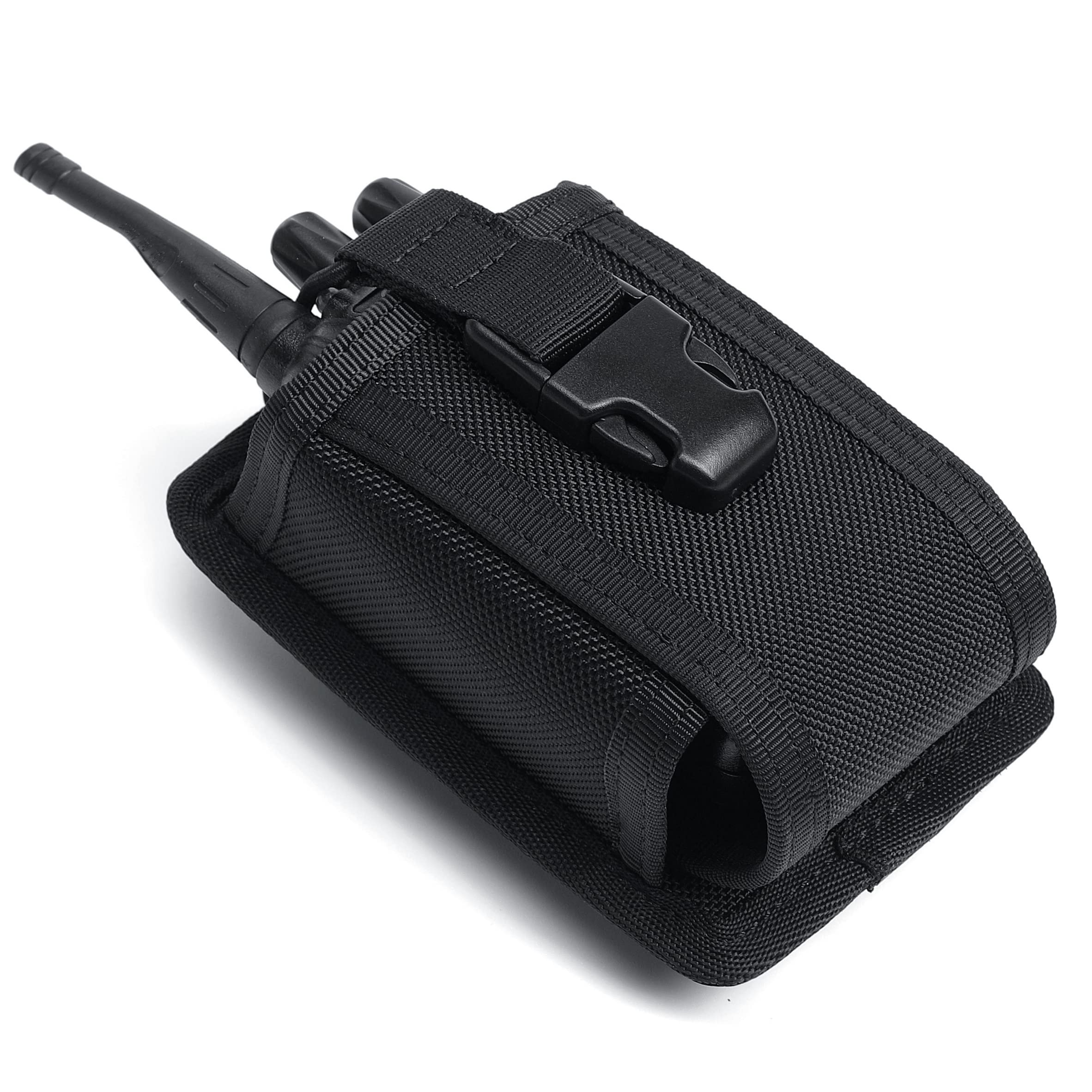 Tacnex Universal Radio Holster Tactical Radio Holder Elastic Walkie Talkies Pouch Two Ways Radio Nylon Case W/Molle Strap Duty B