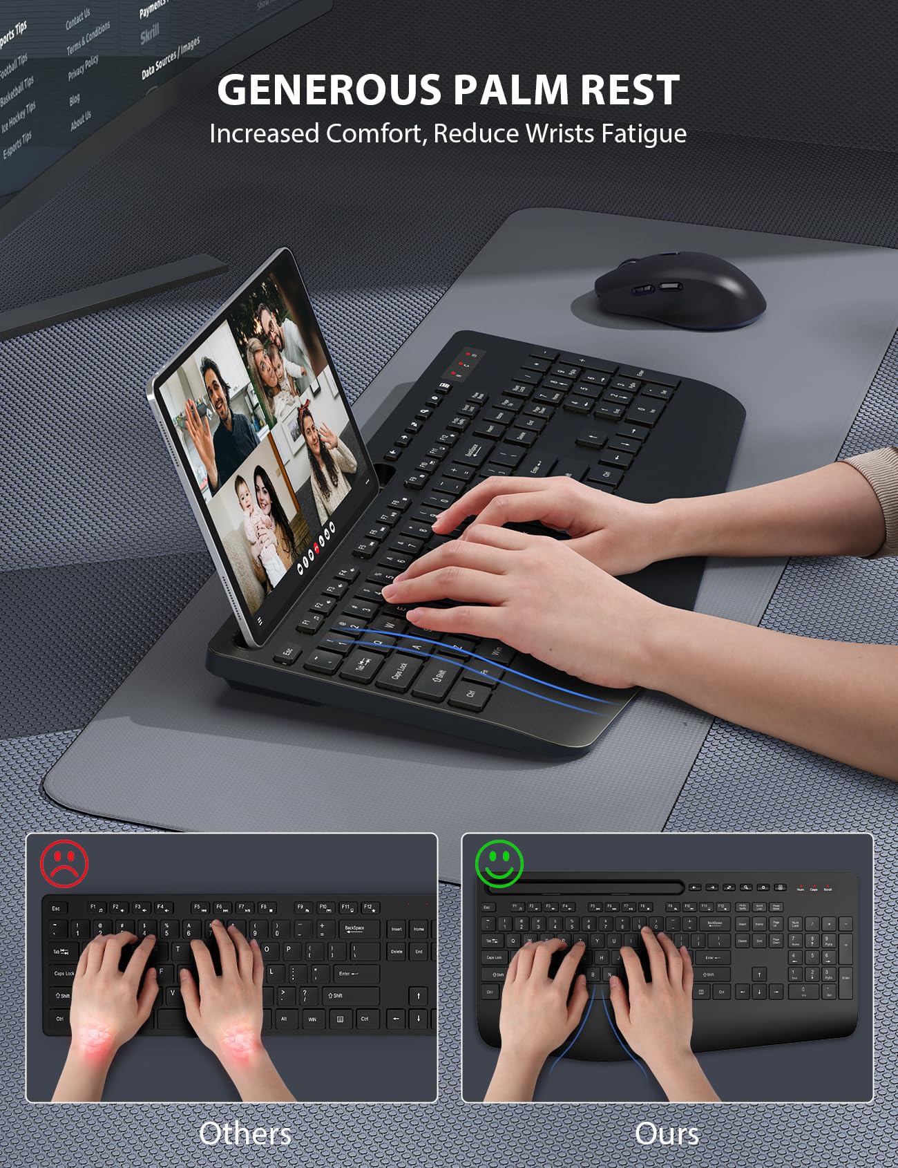 Wireless Keyboard And Mouse Combo   Full Sized Ergonomic Keyboard With Wrist Rest, Phone Holder, Sleep Mode, Silent 2.4Ghz Cordless Keyboard Mouse Combo For Computer, Laptop, Pc, Mac, Windows  Trueque