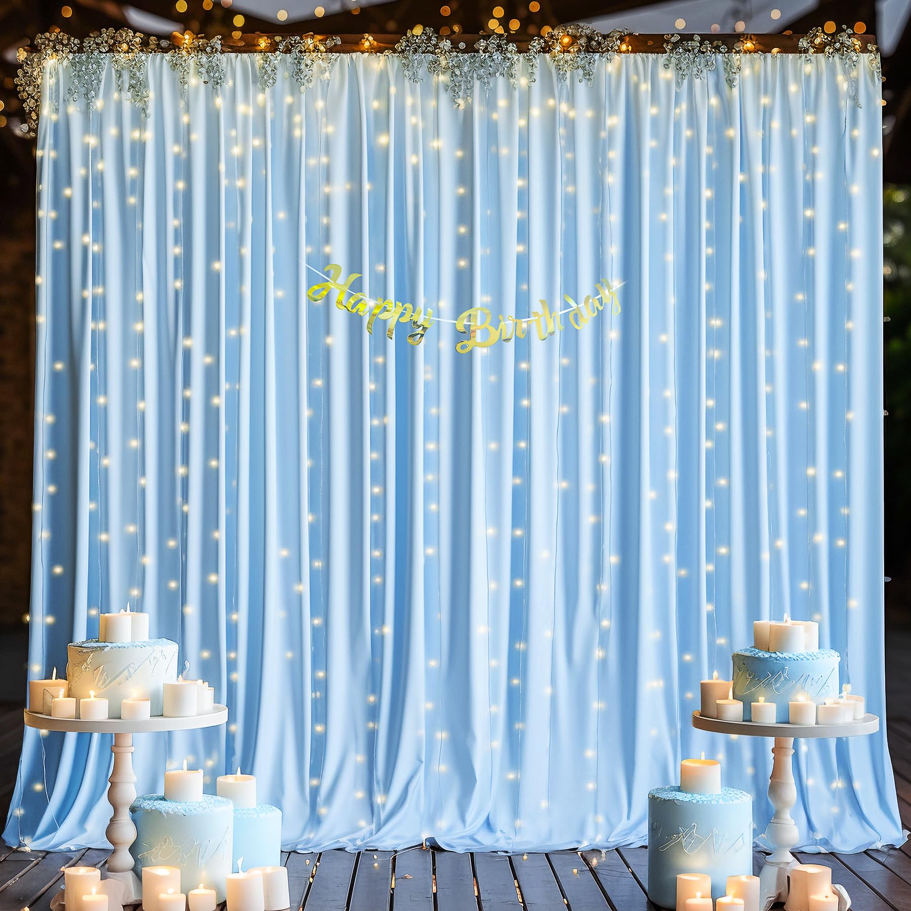 10Ft X 10Ft Baby Blue Backdrop Curtains Panels For Baby Shower Parties Wrinkle Free Fabric Backdrop Drapes Decorations Cloth For