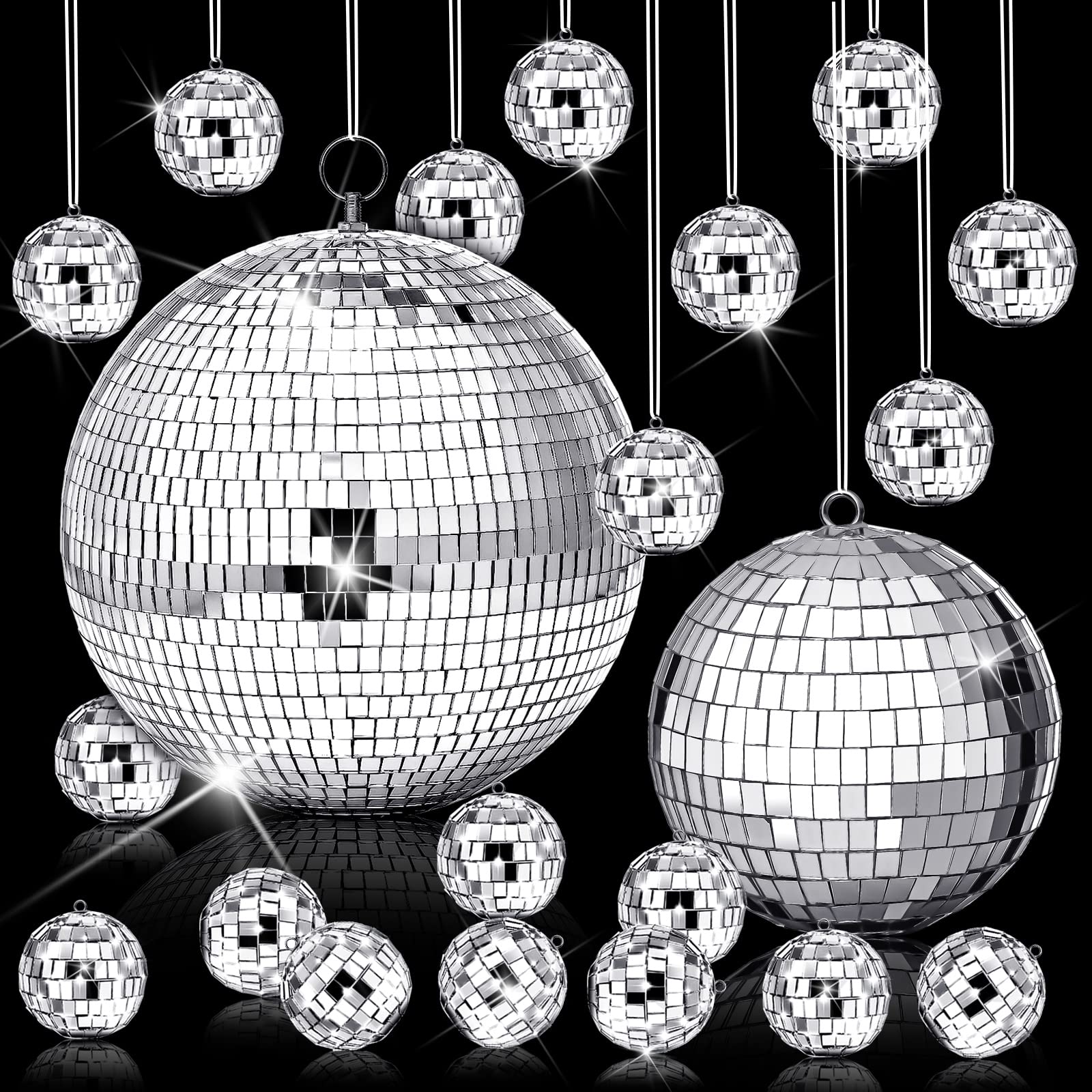 17 Pack Large Disco Ball Small Hanging Mirror Disco Decorations for Party Wedding Dance and Music Festivals Decor Club Stage Pro