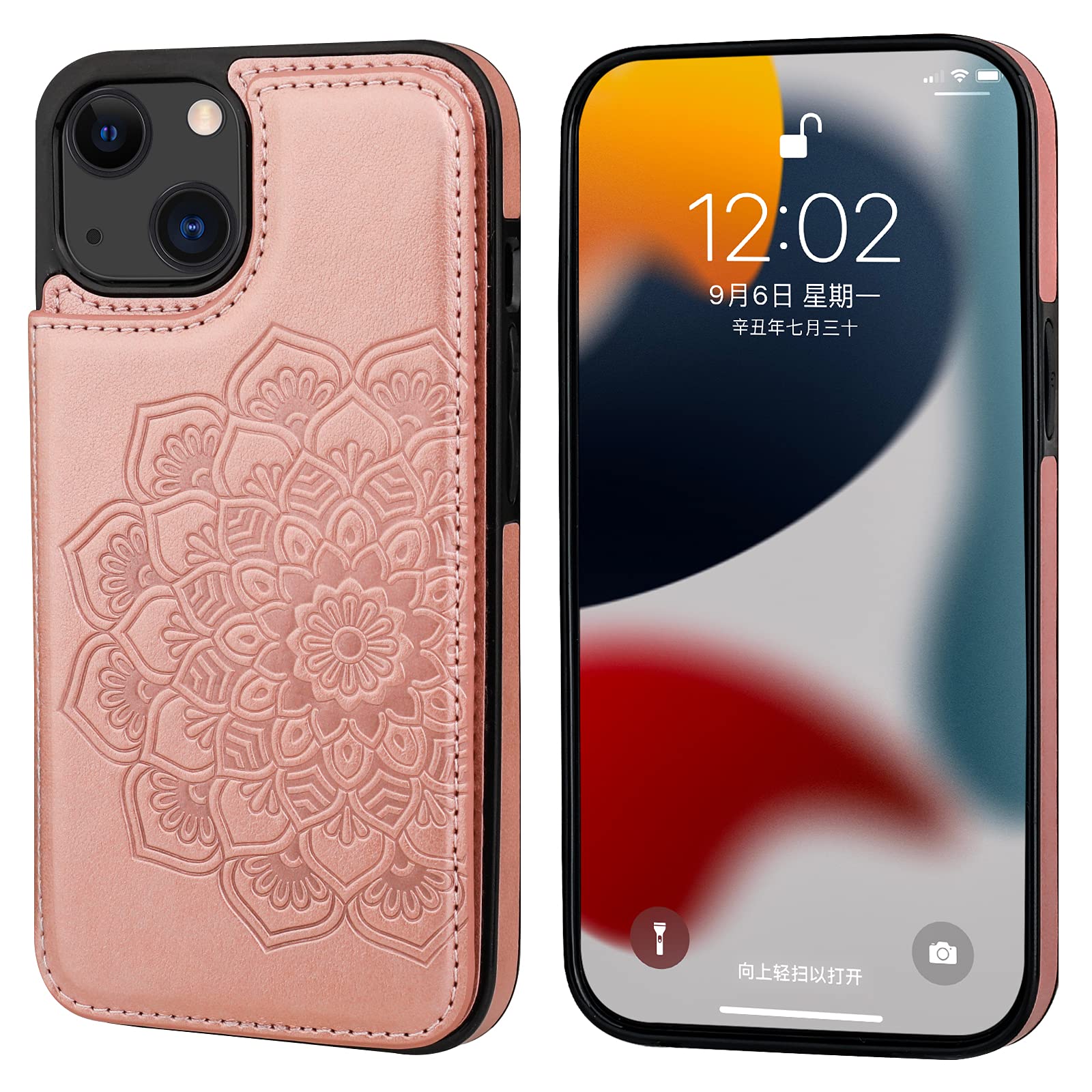 Vaburs Compatible With Iphone 13 Case Wallet With Card Holder, Embossed Mandala Pattern   Flower Pu Leather Double Buttons Flip