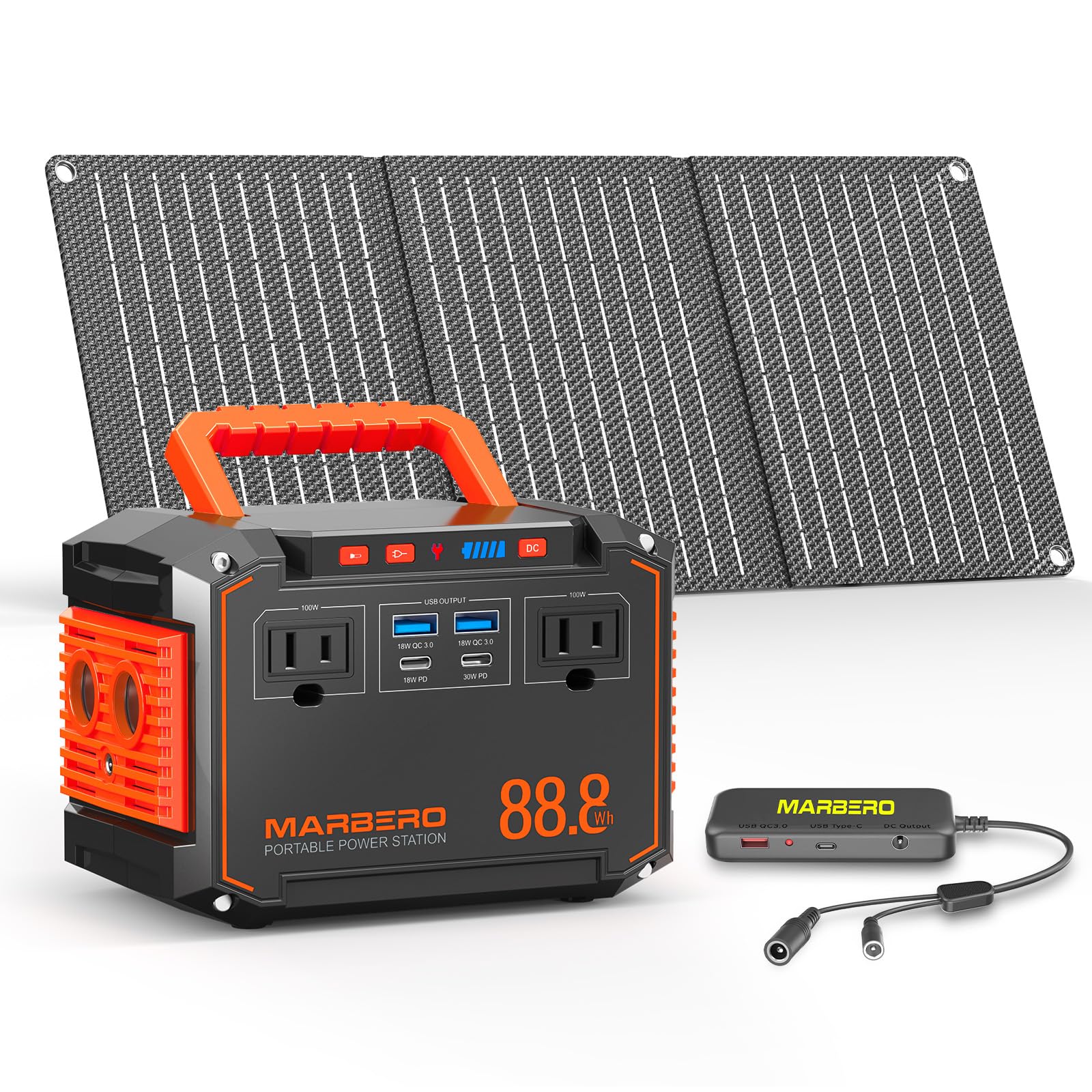 MARBERO 88.8Wh Portable Power Station with 30W Solar Panel 150W Peak Camping Solar Generator Power Bank with AC Outlet(2*AC,2*US