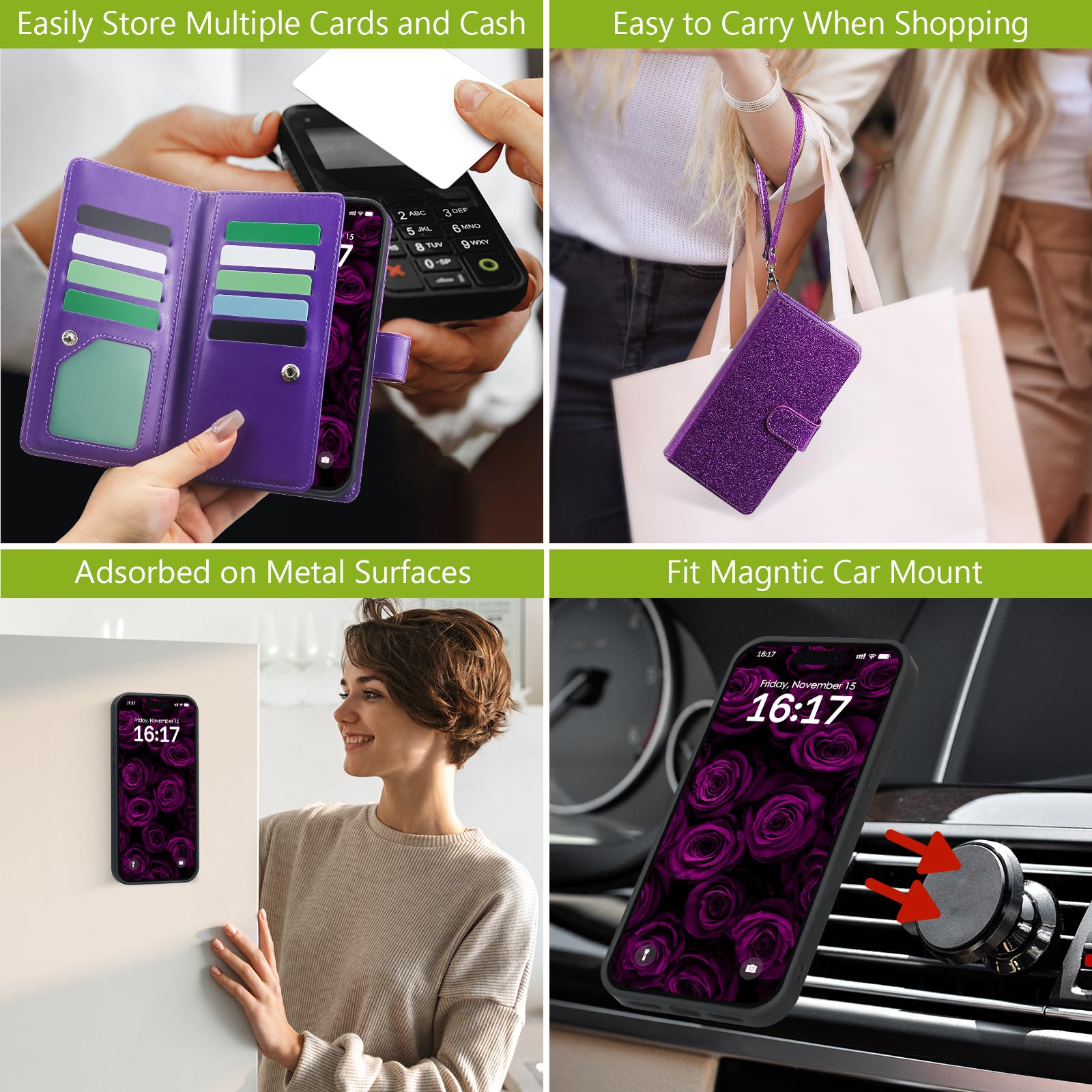 Varikke For Iphone 14 Pro Wallet Case, Detachable Magnetic Wallet Flip Cases With Card Holder & Kickstand & Wrist Strap Fits Iph