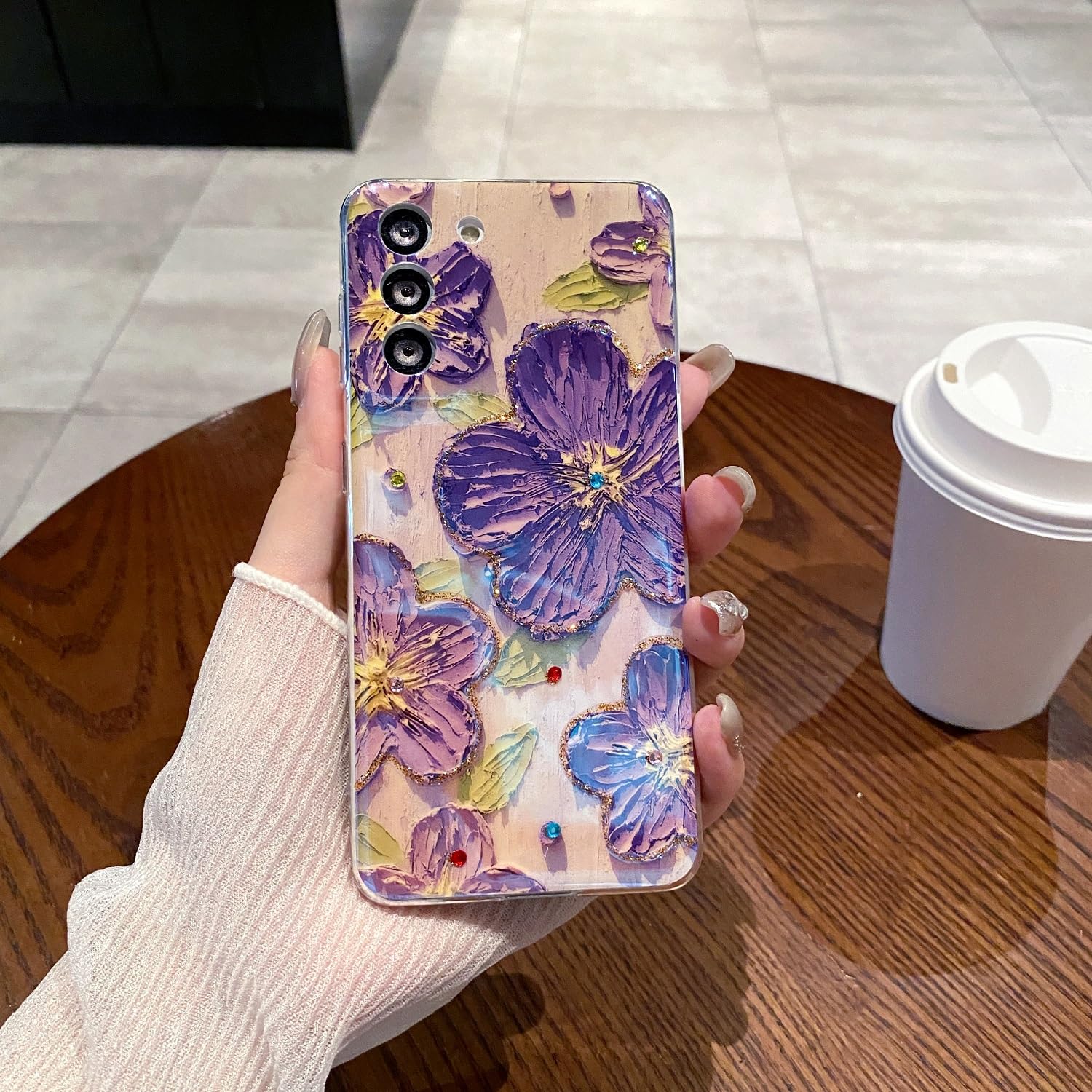 Leleyun Case For Samsung Galaxy A03S, Retro Oil Painting Printed Flower Cute Pattern With Glitter Gem Phone Cover Durable Tpu Sh