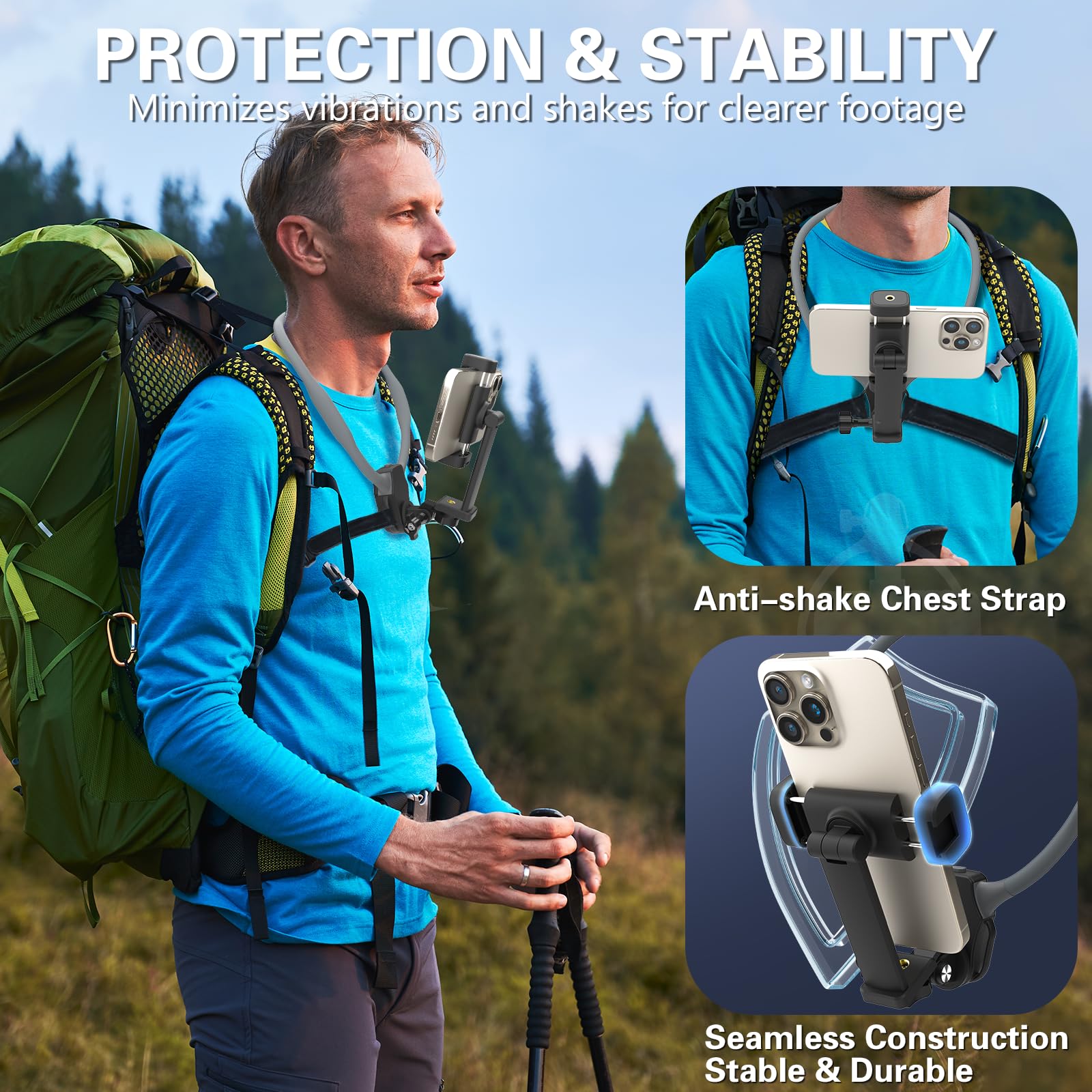 Beviliu Neck Phone Holder For Recording, Hands-Free Pov/Vlog Neck Mount With Phone Clip & Chest Strap For Cooking/Fishing/Video