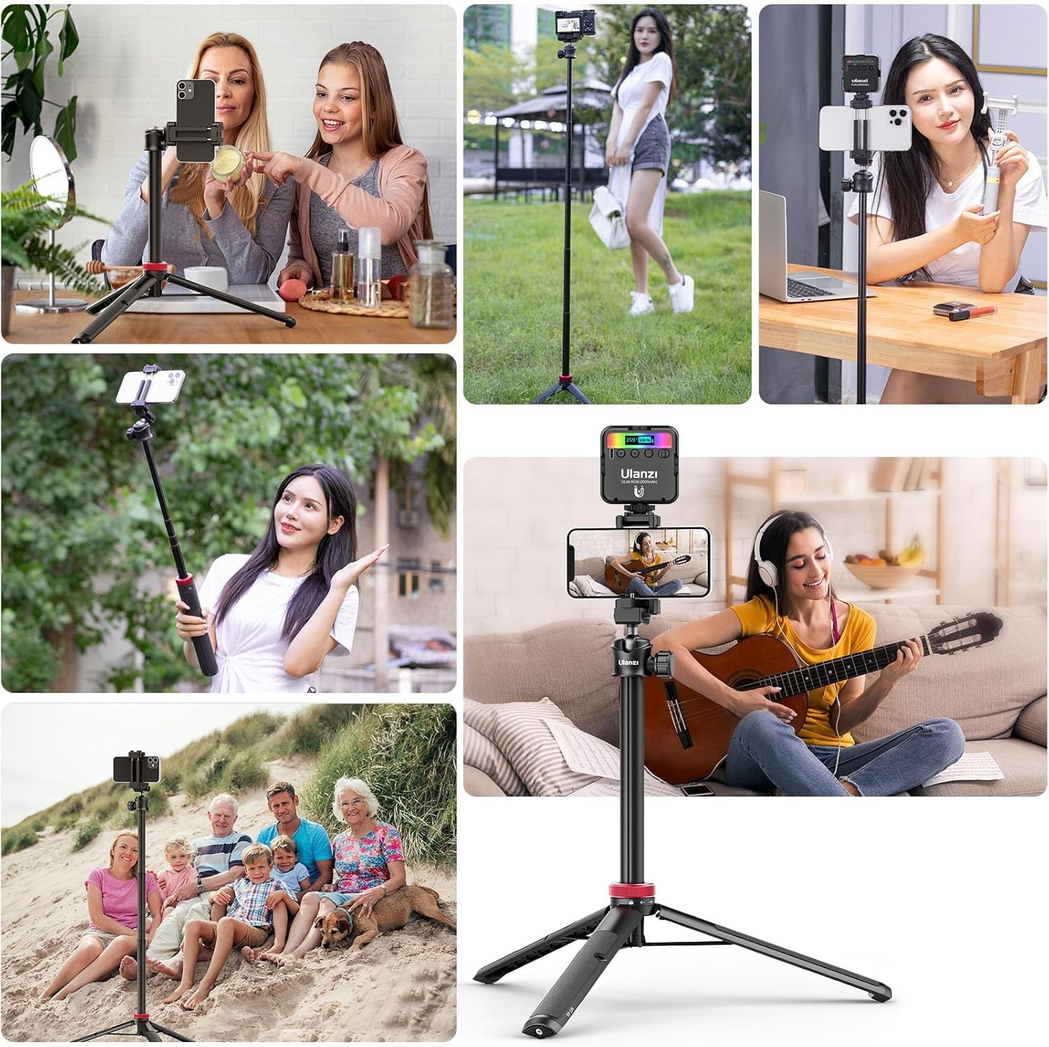 Ulanzi Mt 44 Extendable Phone Tripod, 59'' Selfie Stick Phone Vlog Tripod Stand With 2 In 1 Phone Clip, 360 Ball Head Camera Tri