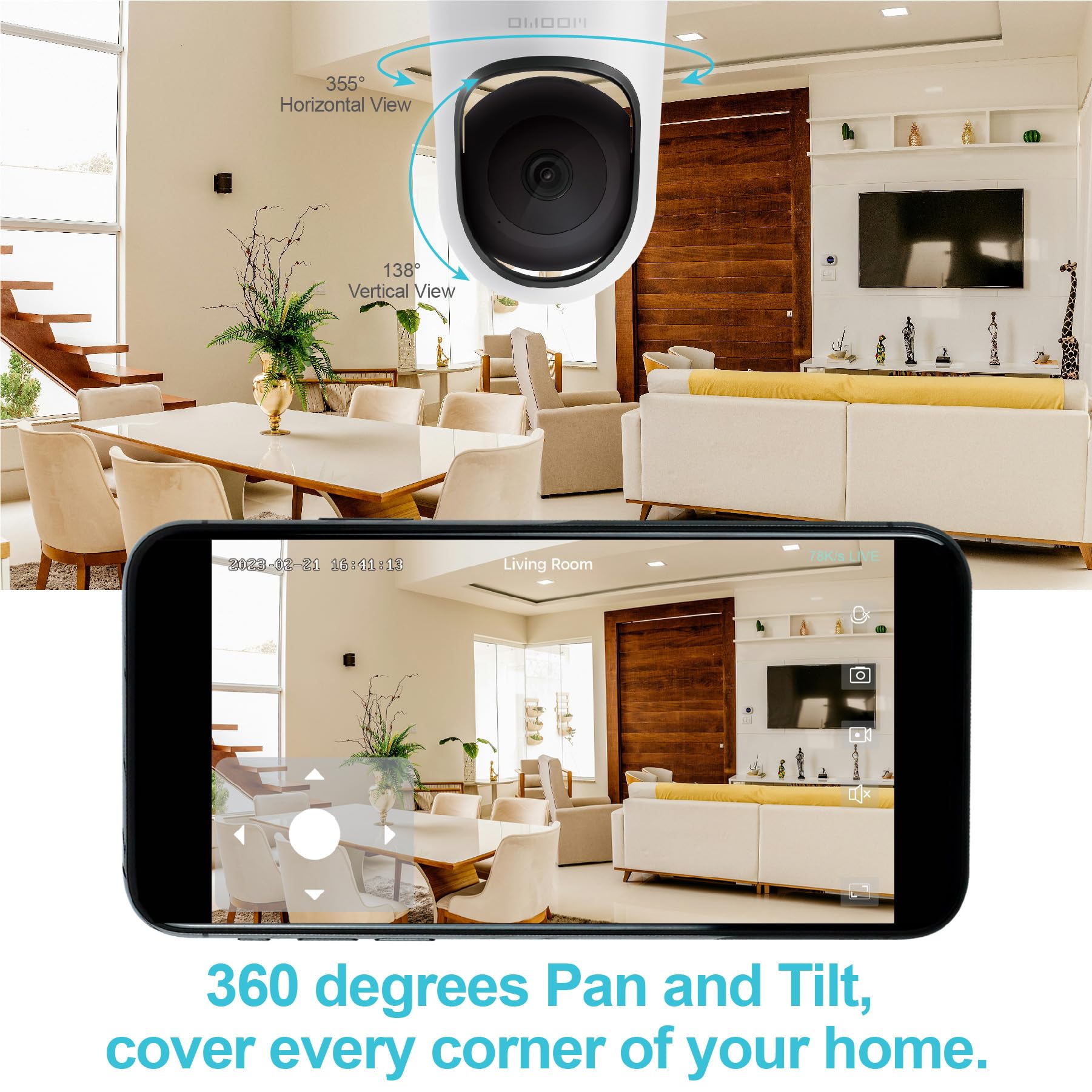 Woomo Indoor Security Camera,Pan/Tile Smart Pet Camera,Baby Monitor,Sound/Motion Detection,Night Vision,Us Cloud&Sd Card Storage