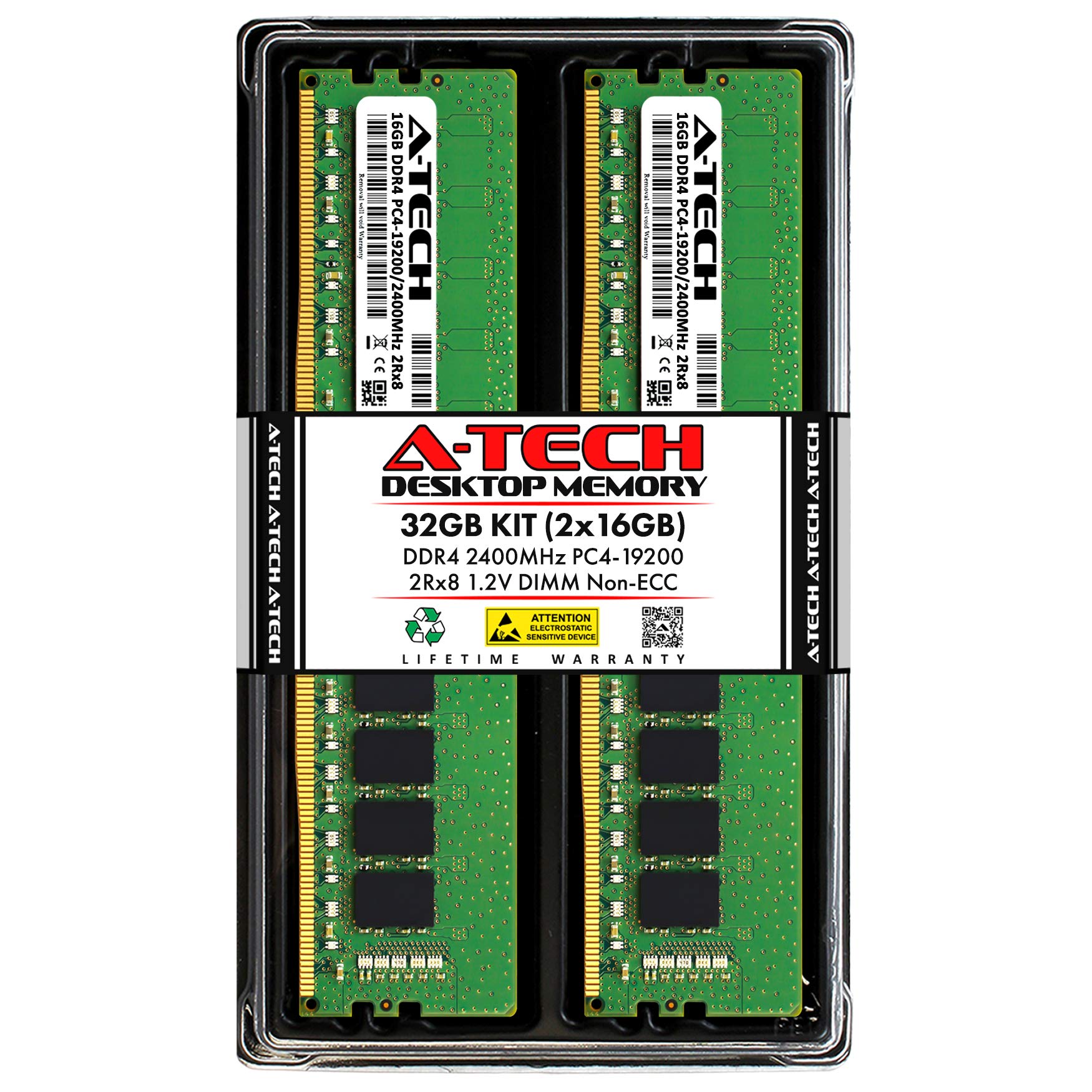A Tech 32Gb (2X16Gb) Ddr4 2400 Mhz Udimm Pc4 19200 (Pc4 2400T) Cl17 Dimm 2Rx8 Non Ecc Desktop Ram Memory Modules