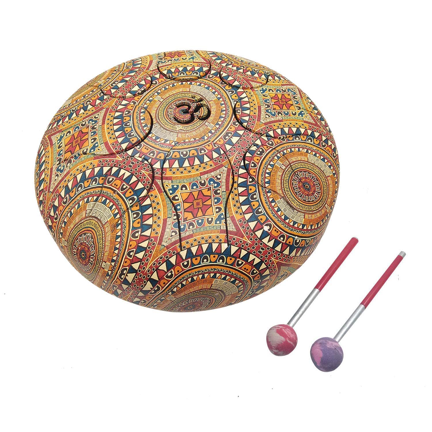 Fasherati Om Tongue Drum Tank Steel Percussion Hangpan Hand Musical Instrument With Bag And Mallets Stick 10 Inch Multicolour