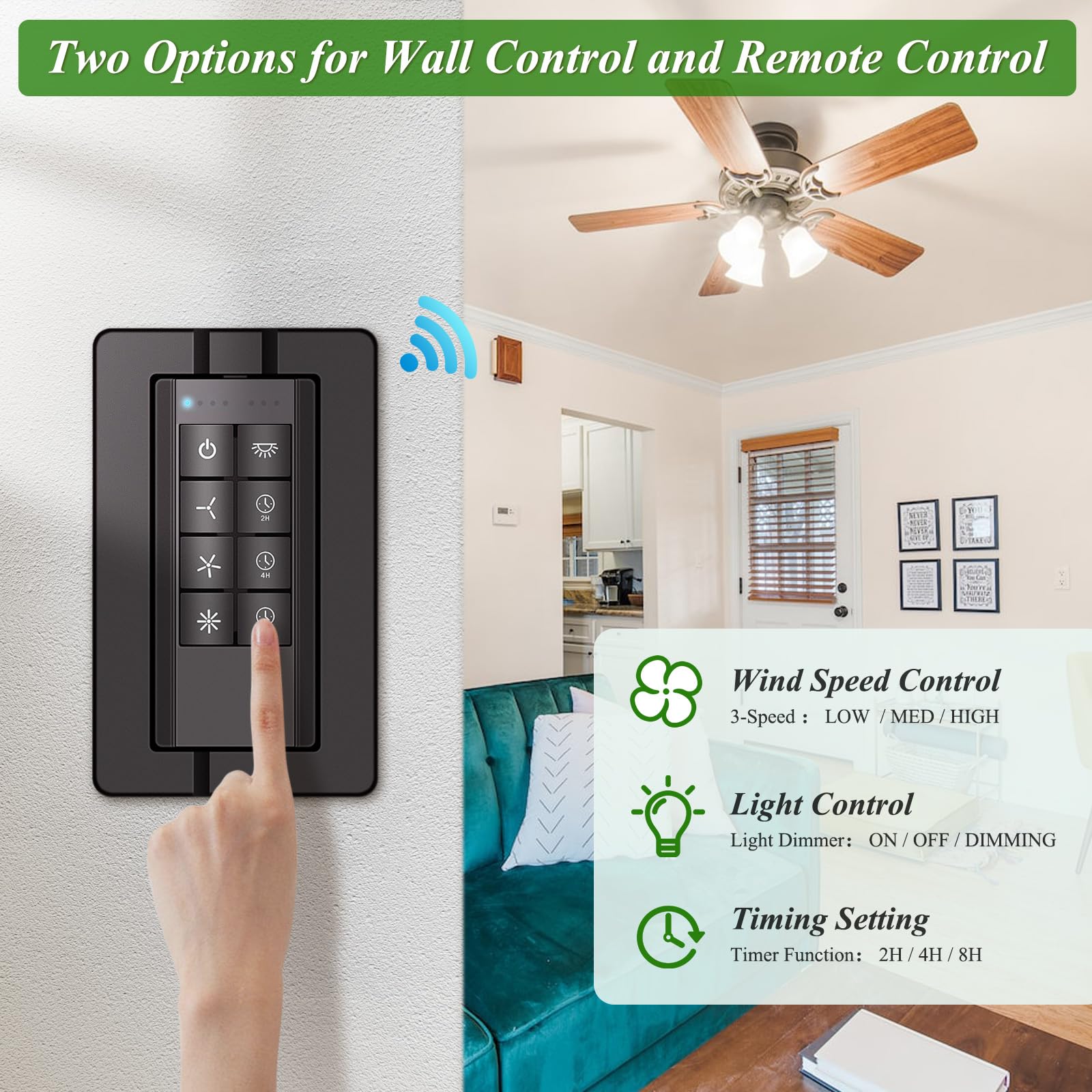 Universal Smart Wifi Ceiling Fan Remote Control Kit, 3 Speed Control With Dimmer, Compatible With Alexa, Google Assistant And Sm