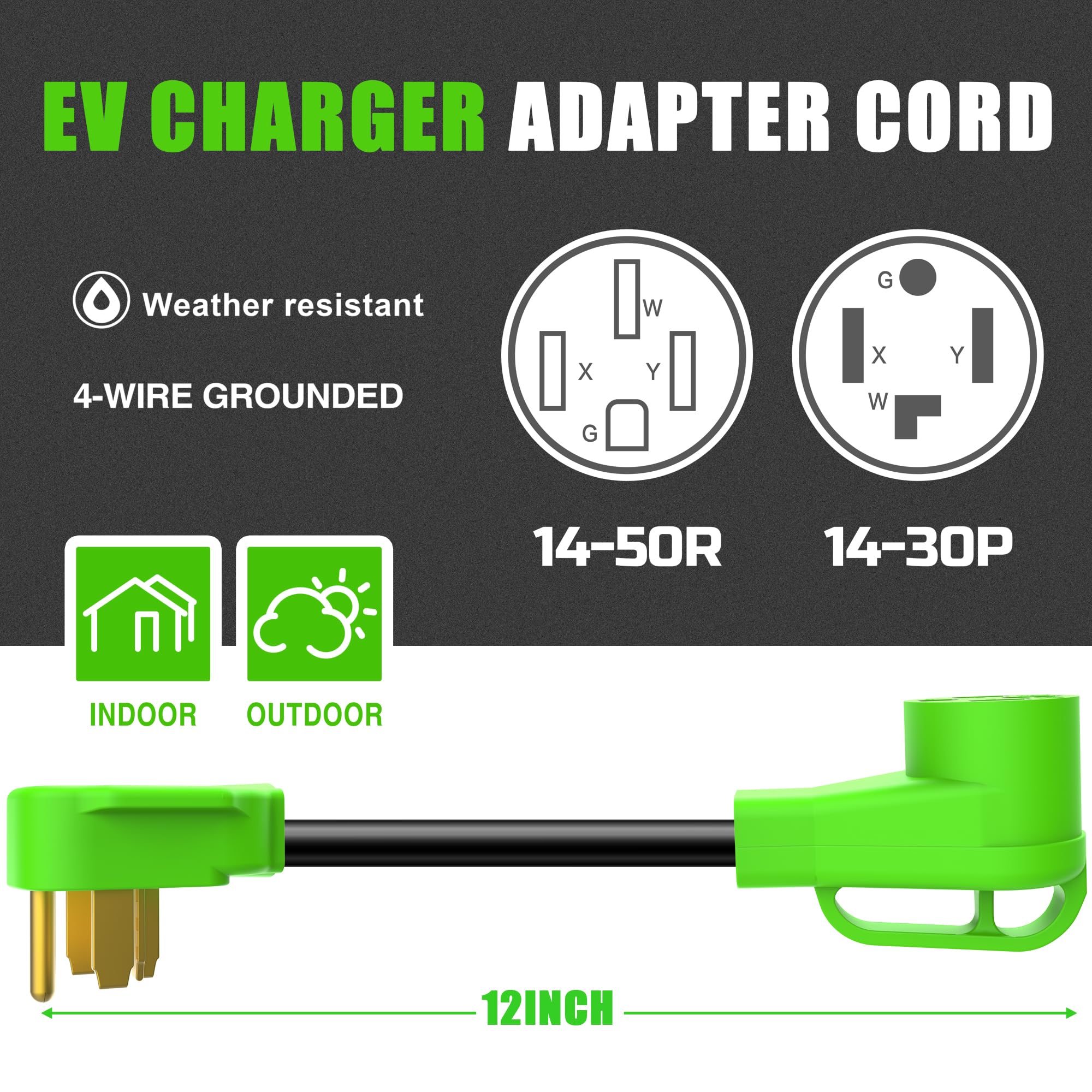 Evmaster Nema 14 30P To 14 50R Ev Charger Adapter Cord,4 Prong Outlets With Grip Handle,Compatible With Ev And Dryer Use, 250 Vo