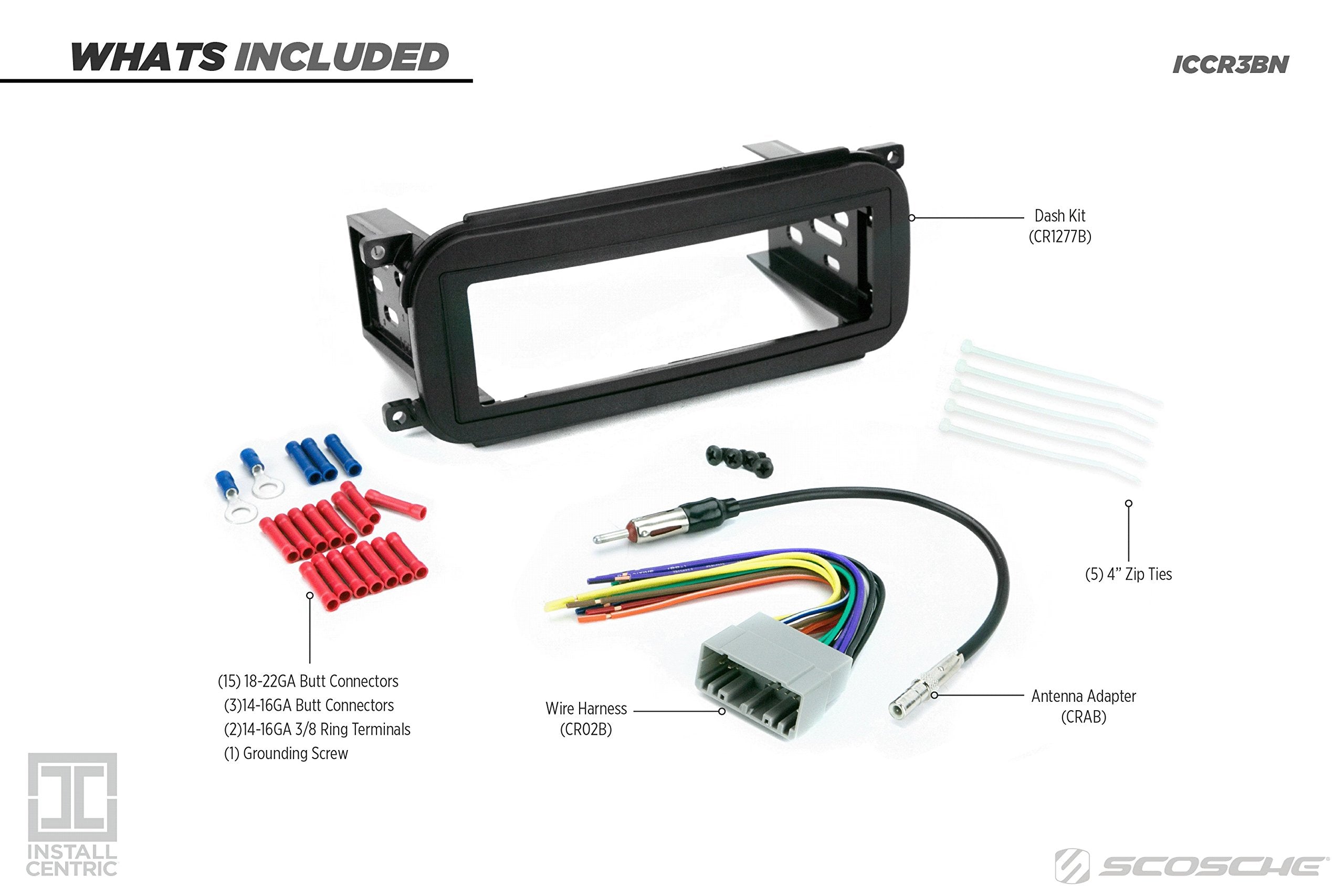 Scosche ICCR3BN Single DIN Radio Install Dash Kit Compatible with Select 2002 07 Chrysler, Dodge & Jeep Vehicles   Complete Basic Car Stereo Installation Kit   See Vehicle Fit Guide in Images