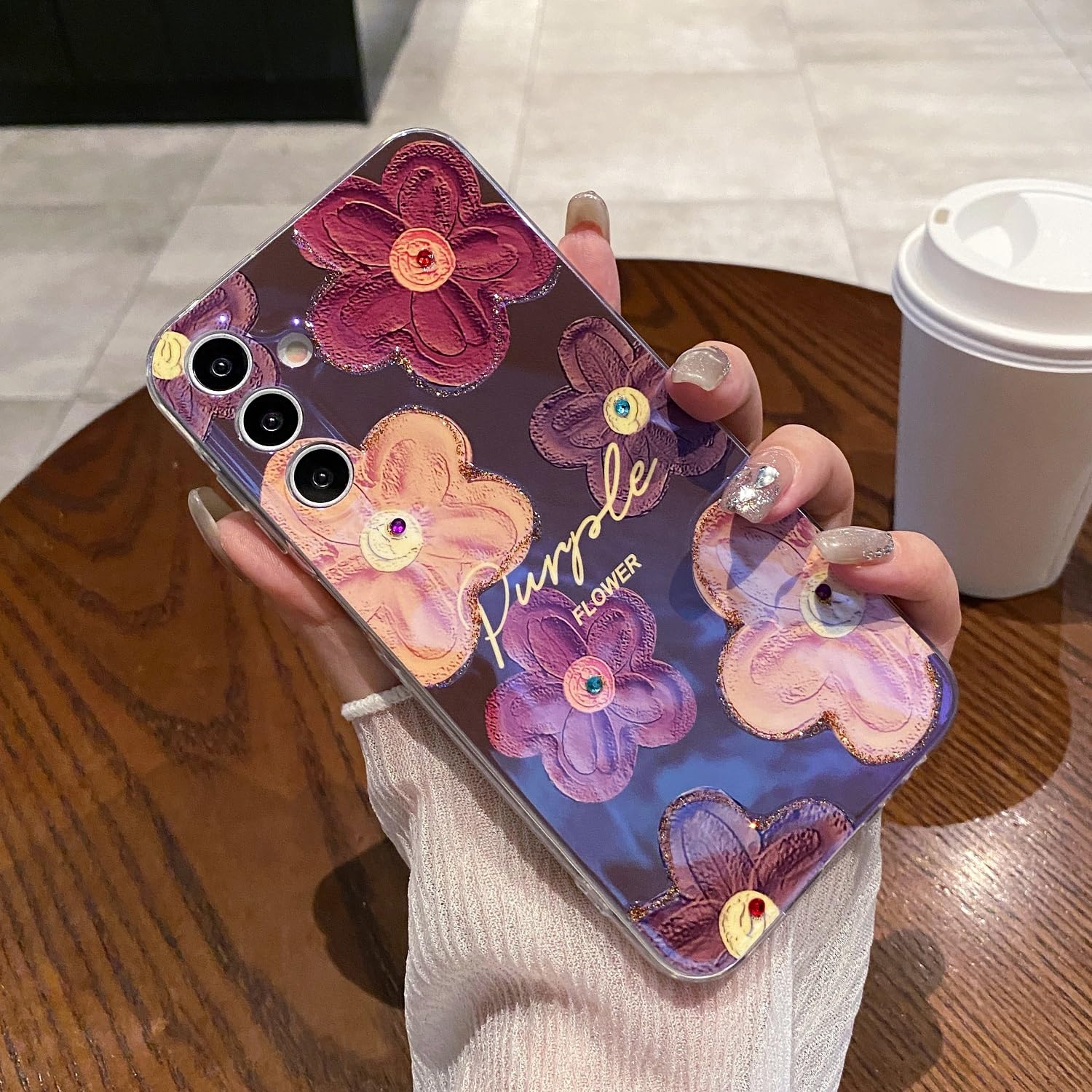 LeLeYun Case for Samsung Galaxy A25 5g, Retro Oil Painting Printed Flower Cute Pattern with Glitter Gem Phone Cover Durable TPU 