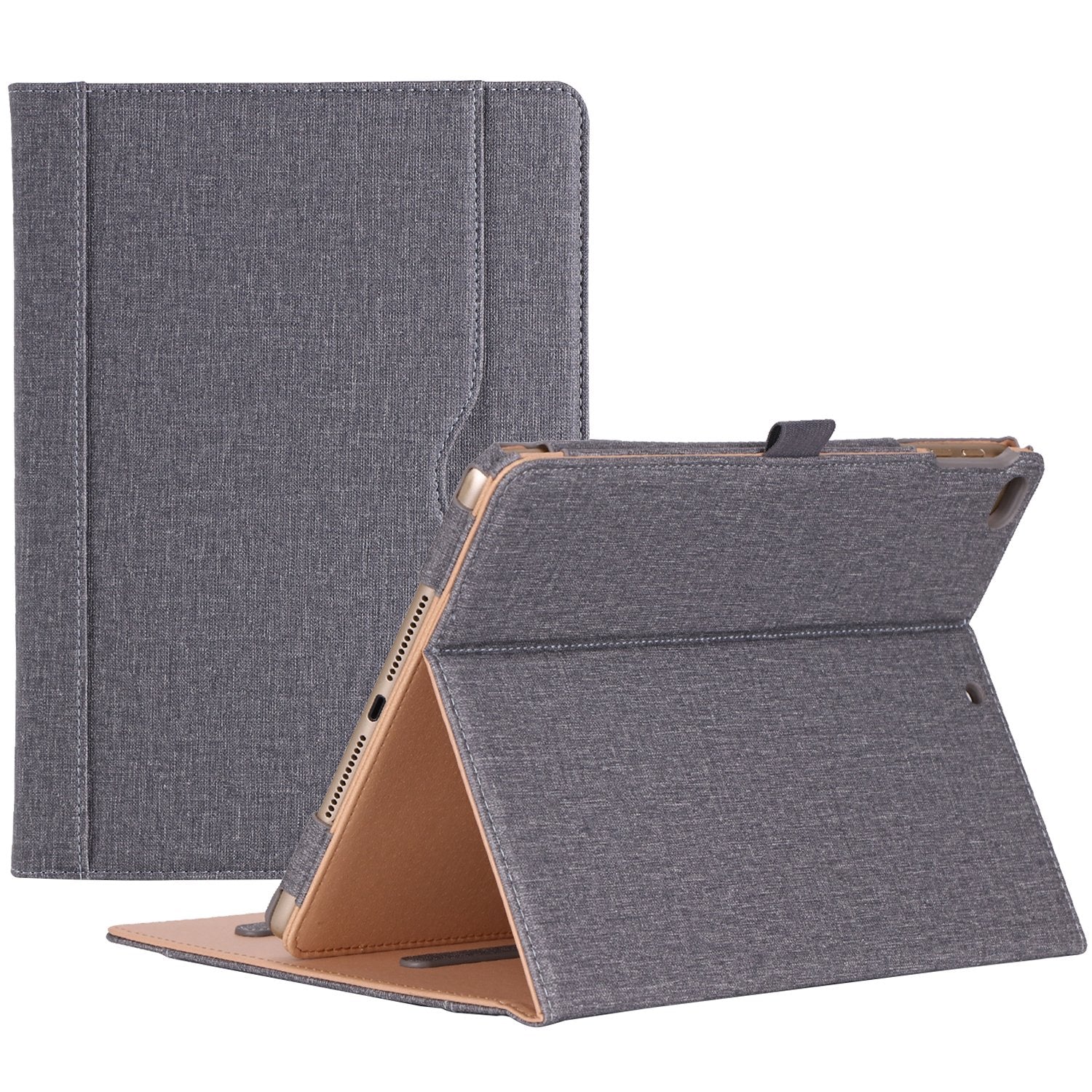 Procase For Ipad 9.7 Inch Ipad 6Th/5Th Generation Case 2018 2017/Ipad Air 2/Air 1 Case, Premium Leather Folio Corner Protection Multi Angle Viewing Stand Cover With Front Pocket Pen Loop  Grey
