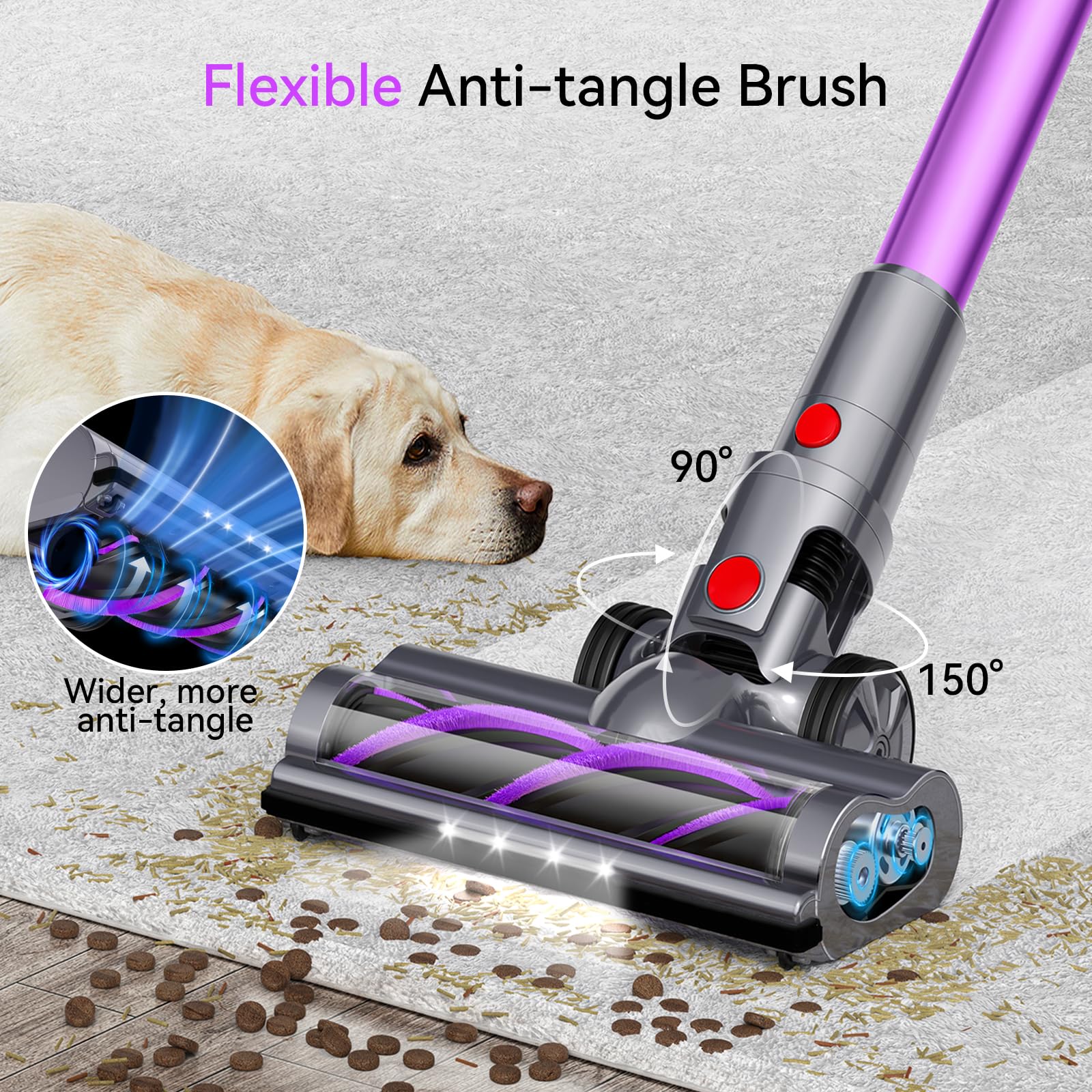 Cordless Vacuum Cleaner, 550W 45Kpa Vacuum Cleaners For Home, Stick Vacuum With Touch Screen, Up To 50 Min, Self Standing, Light