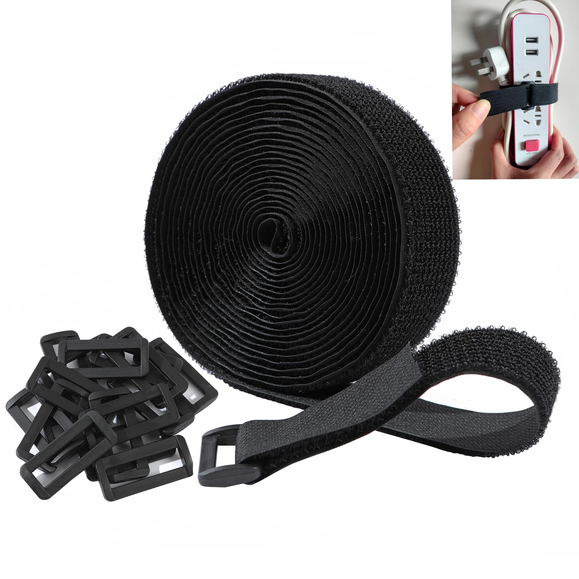 1 1/2''X16Ft Hook And Loop Securing Straps With 15 Buckles, Free Cut Length | Easy To Use | Adjustable | Reusable Fastening Cabl