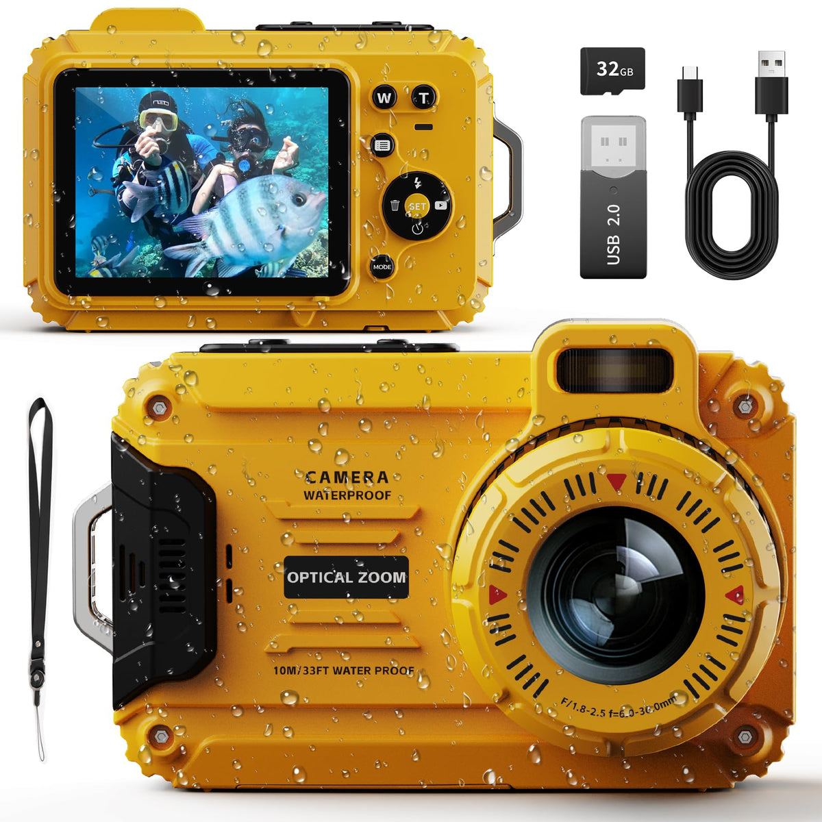 Waterproof Camera, 48Mp Digital Camera Underwater With 32Gb Tf Card, 2.8'' Ips Screen 33Ft Waterproof, 6X Optical Zoom, Dustproo
