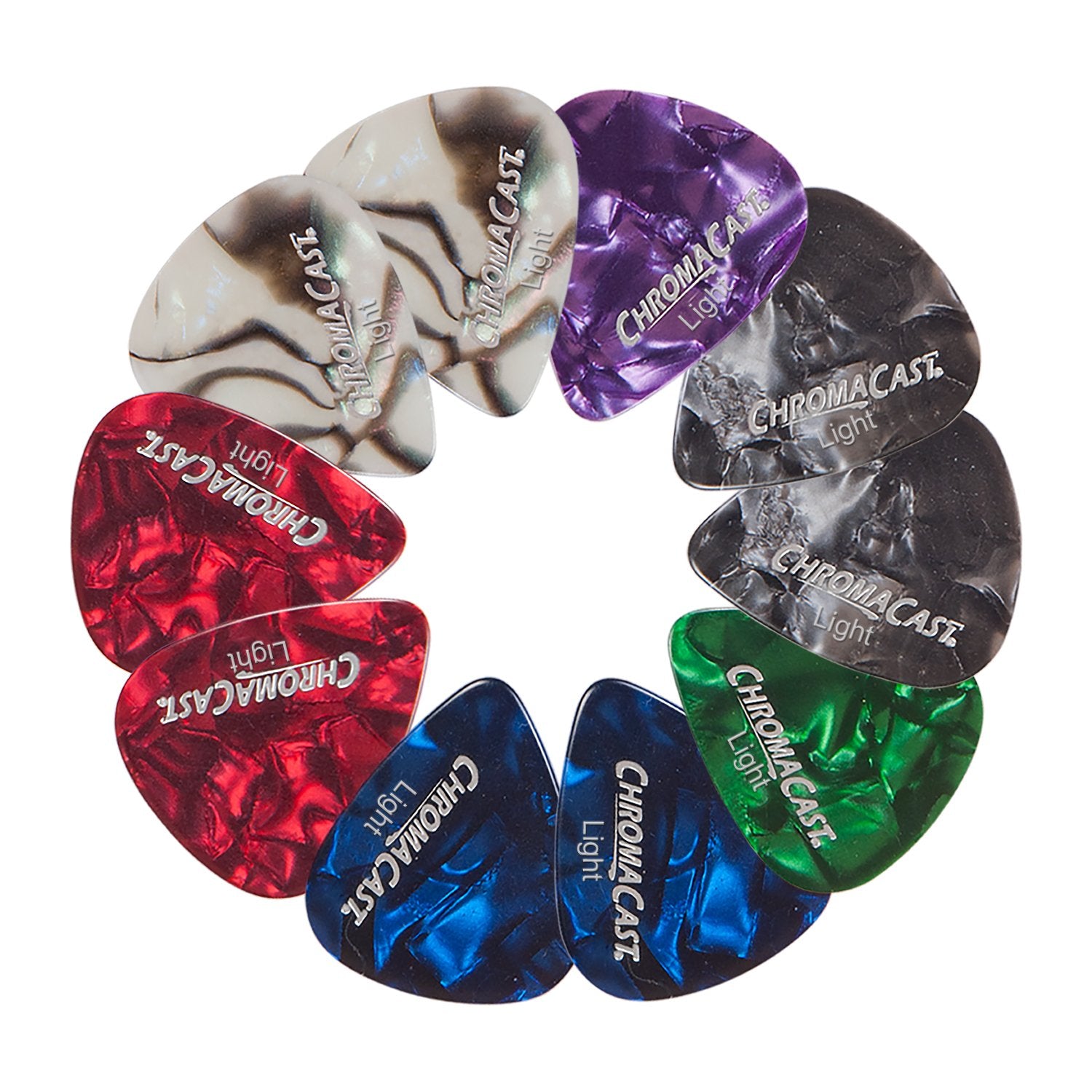 Chromacast Cc Cp Light 10Pk(A) Pearl Celluloid Guitar Picks, 10 Pack, Light